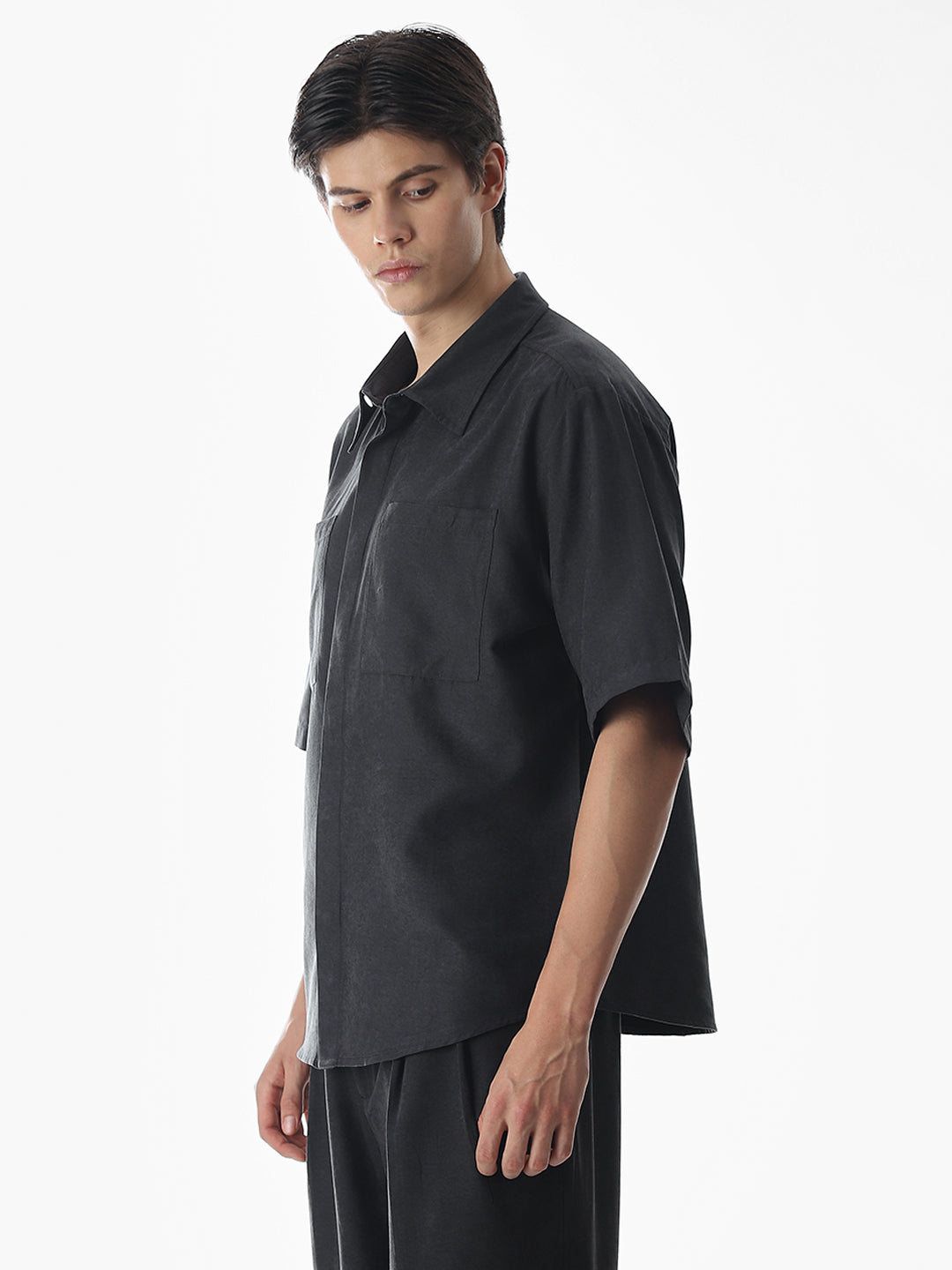 Dark Grey Short Sleeves Overshirt