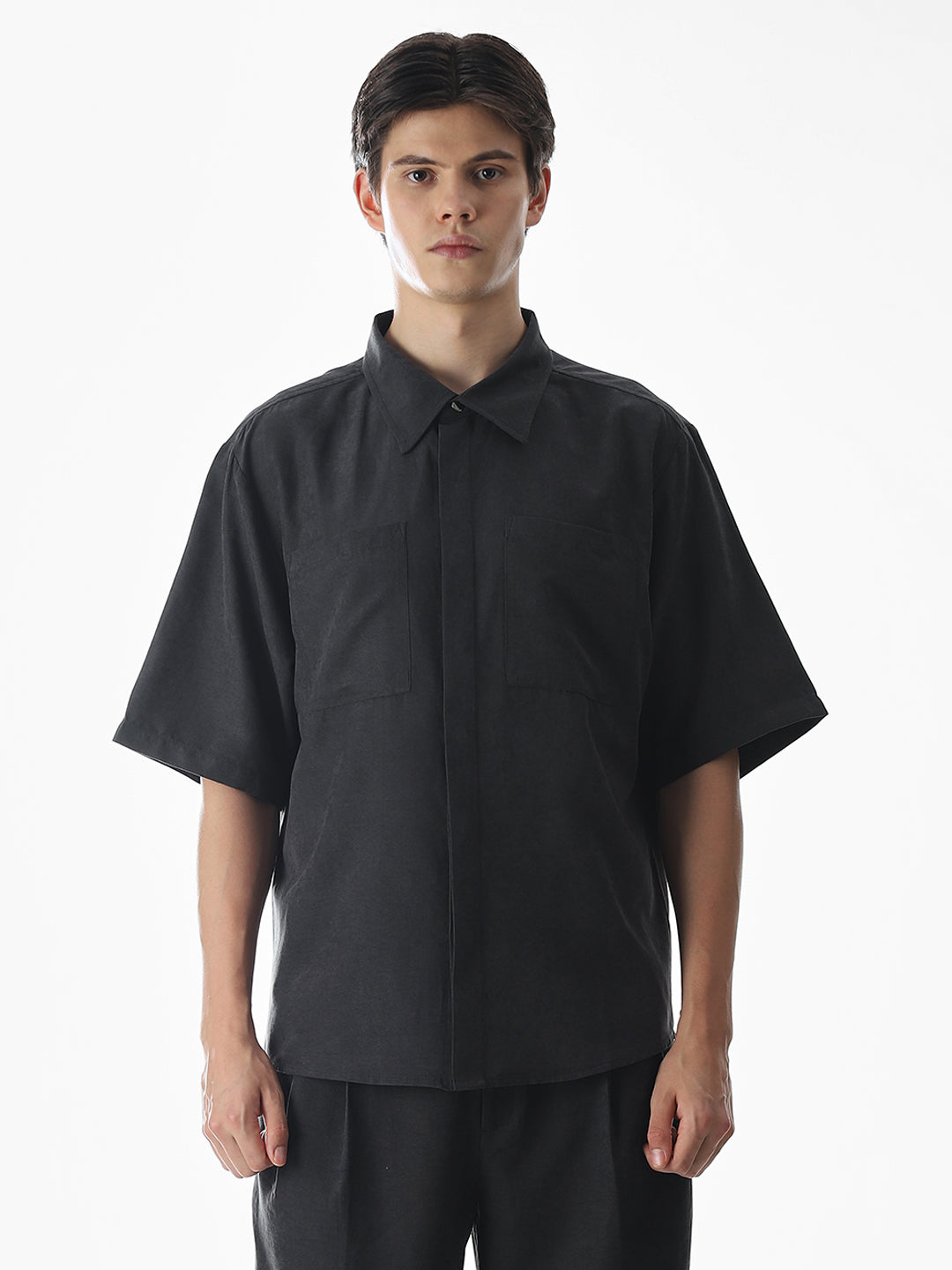 Dark Grey Short Sleeves Overshirt