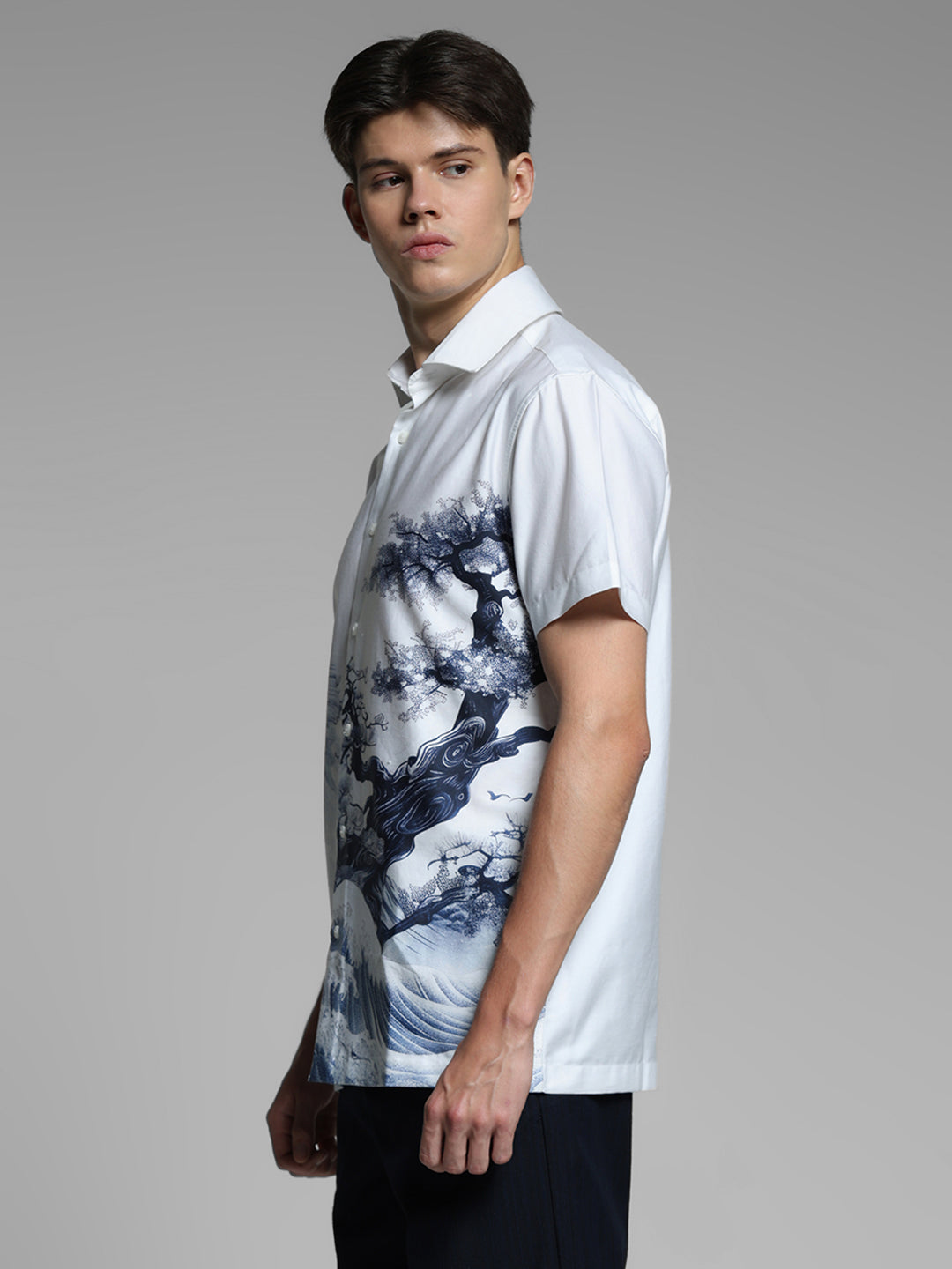 White Printed Comfort Fit Shirt