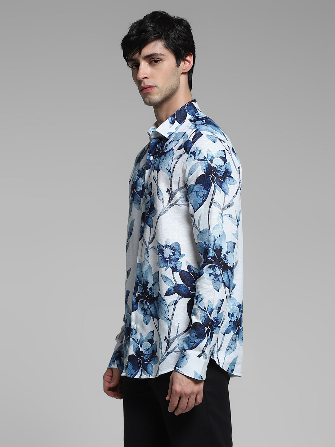 White Floral Linen Blend Shirt