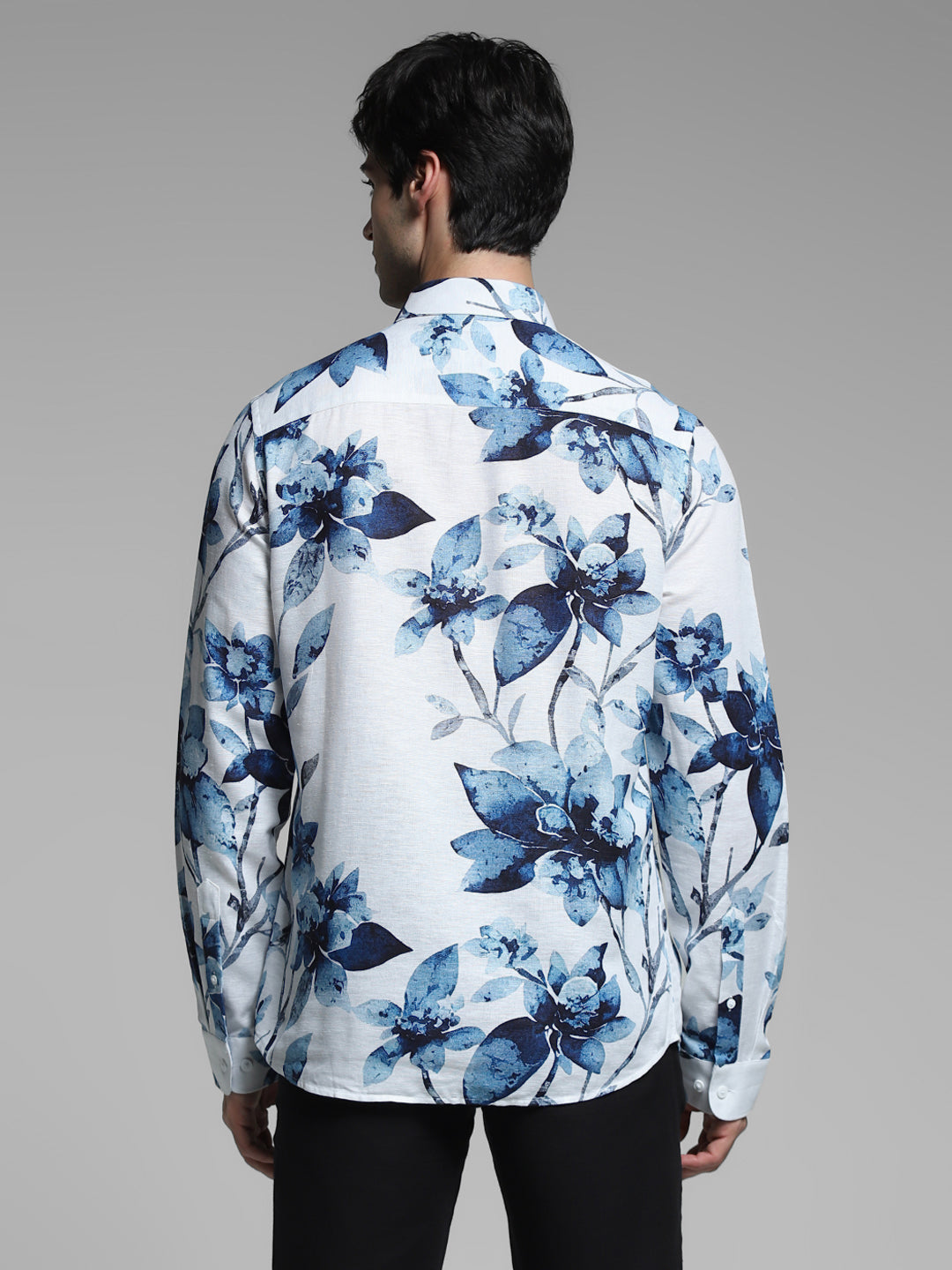 White Floral Linen Blend Shirt