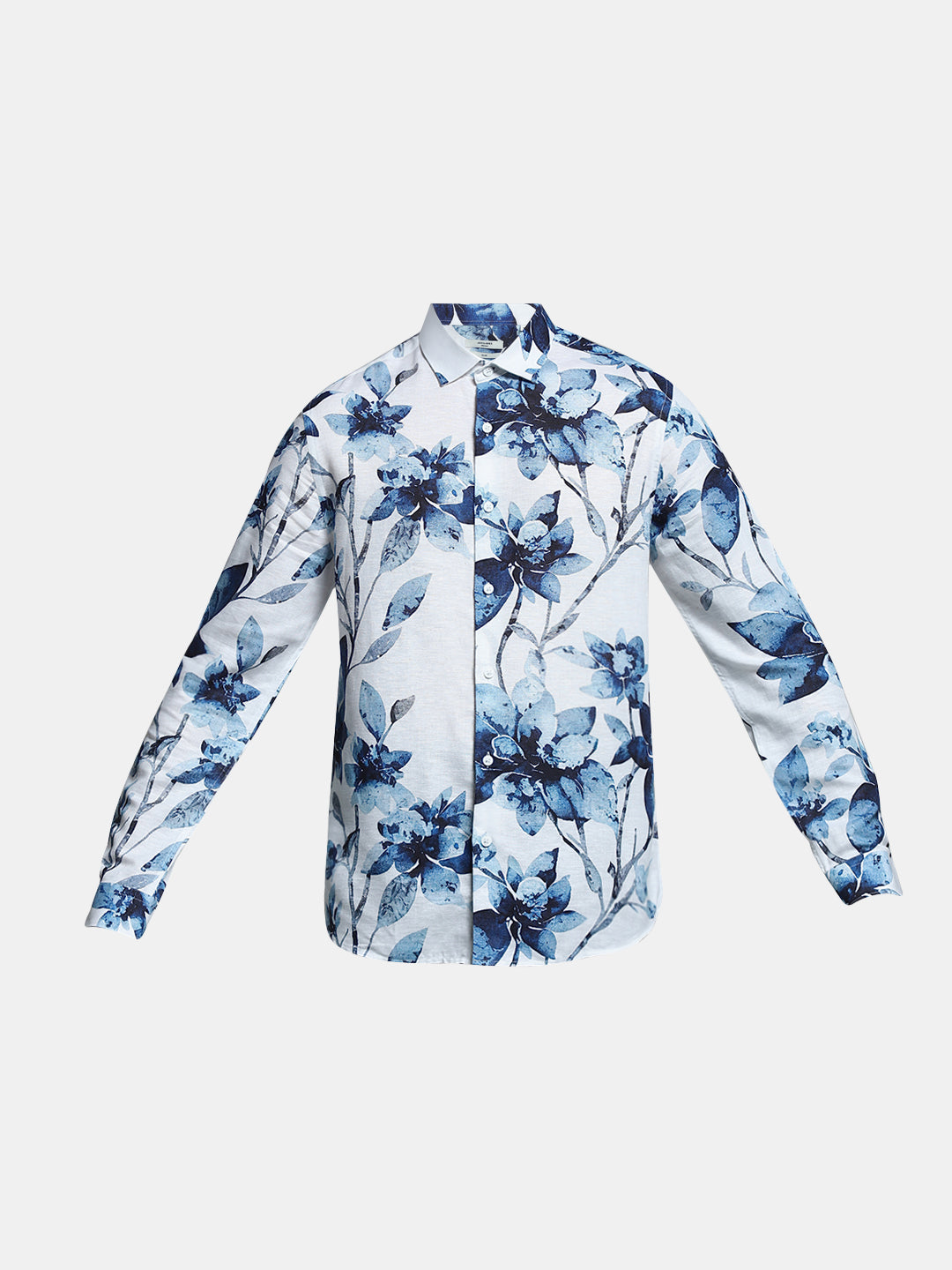 White Floral Linen Blend Shirt