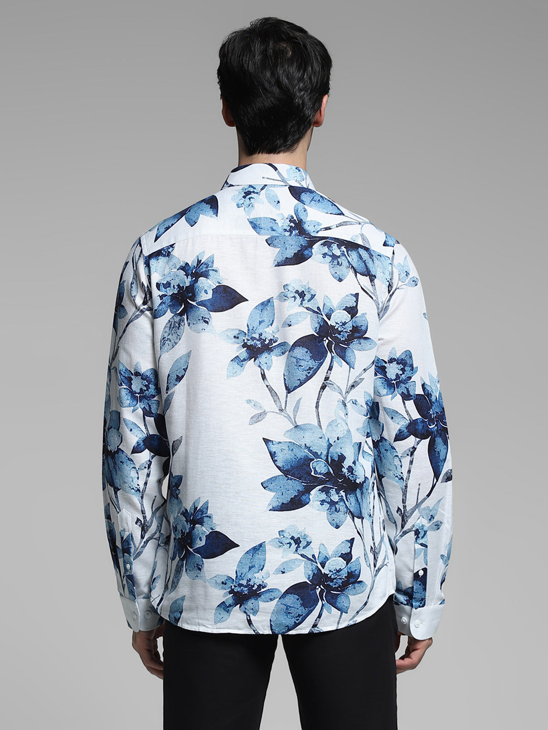 White Floral Linen Blend Shirt
