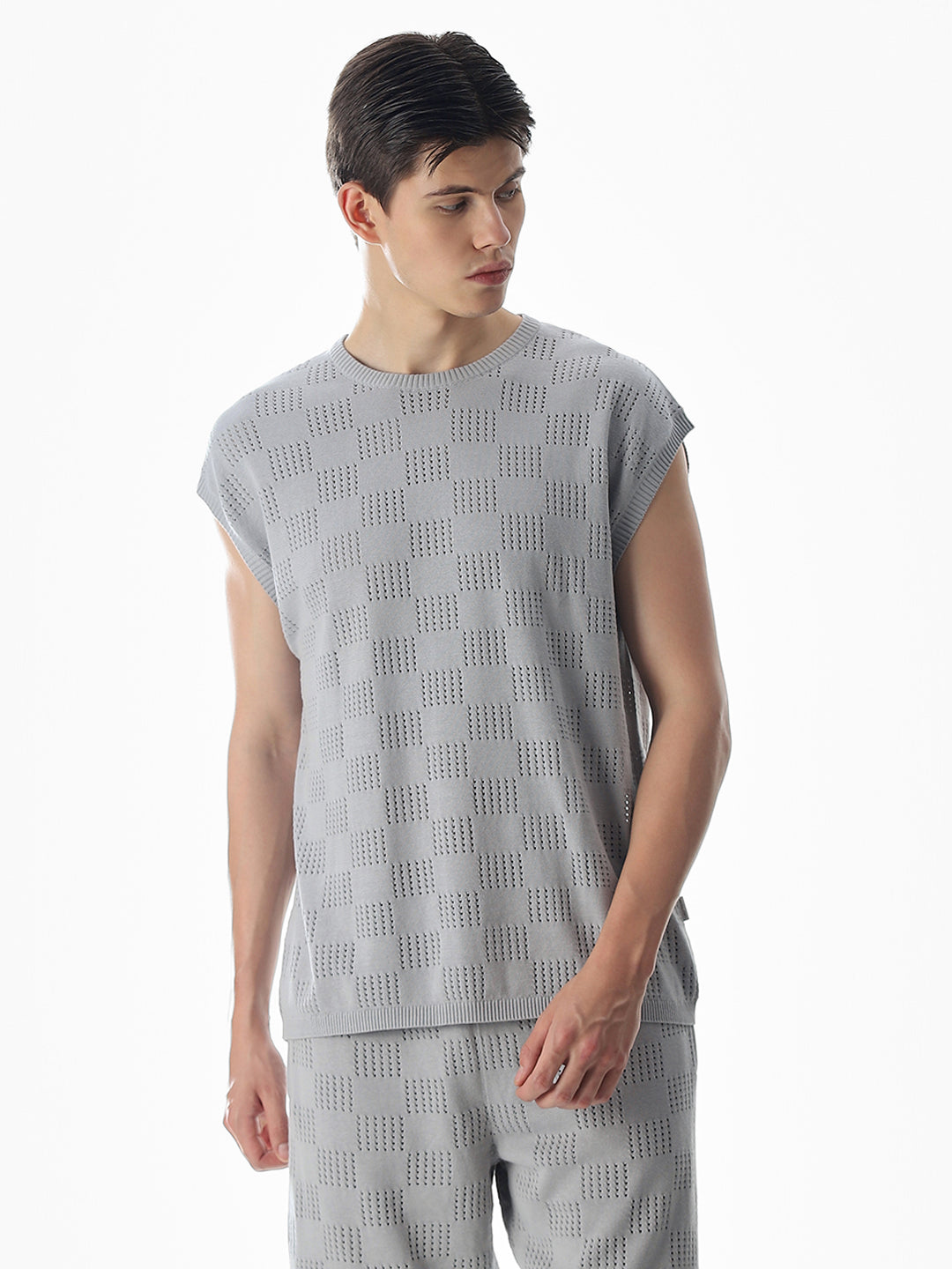 Grey Knitted Jacquard Tank