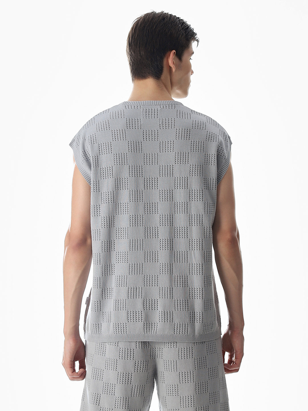 Grey Knitted Jacquard Tank