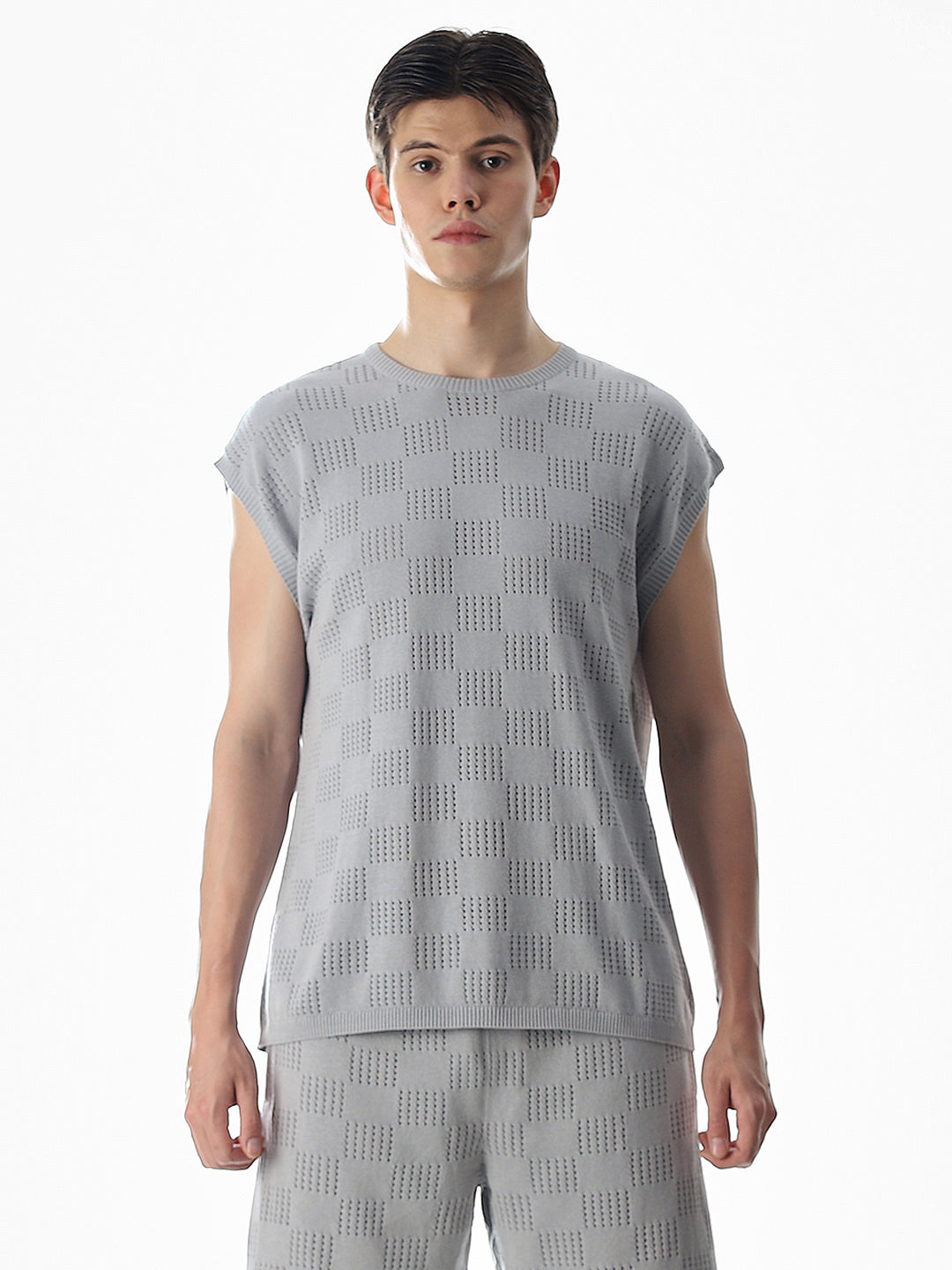 Grey Knitted Jacquard Tank