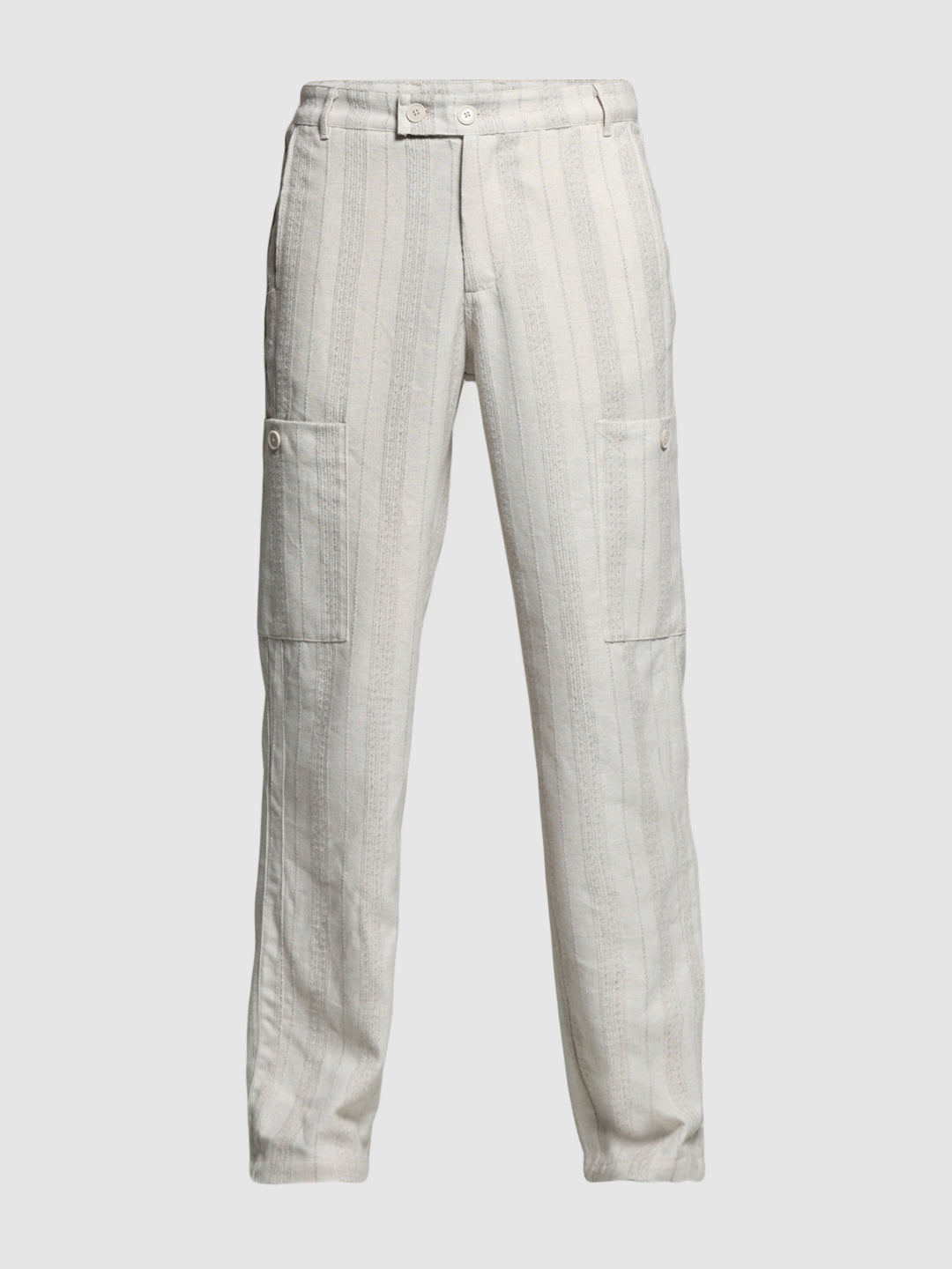 Cream Striped Regular Fit Pants