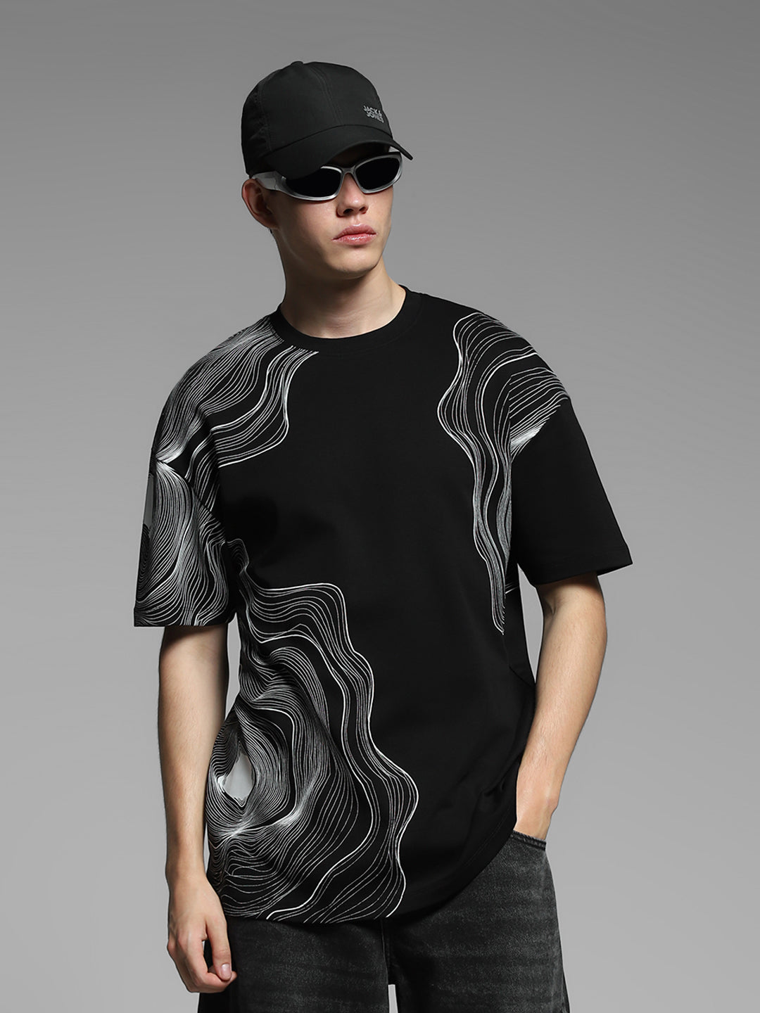 Black Printed Oversized Shirt - S