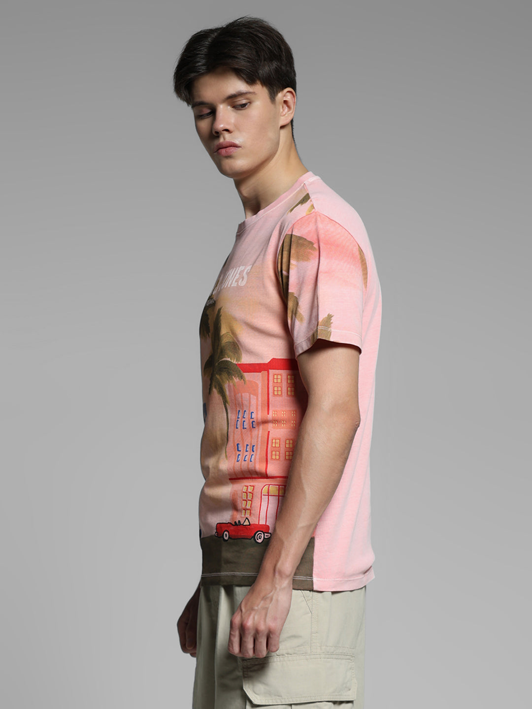 Pink Printed Cotton T-shirt