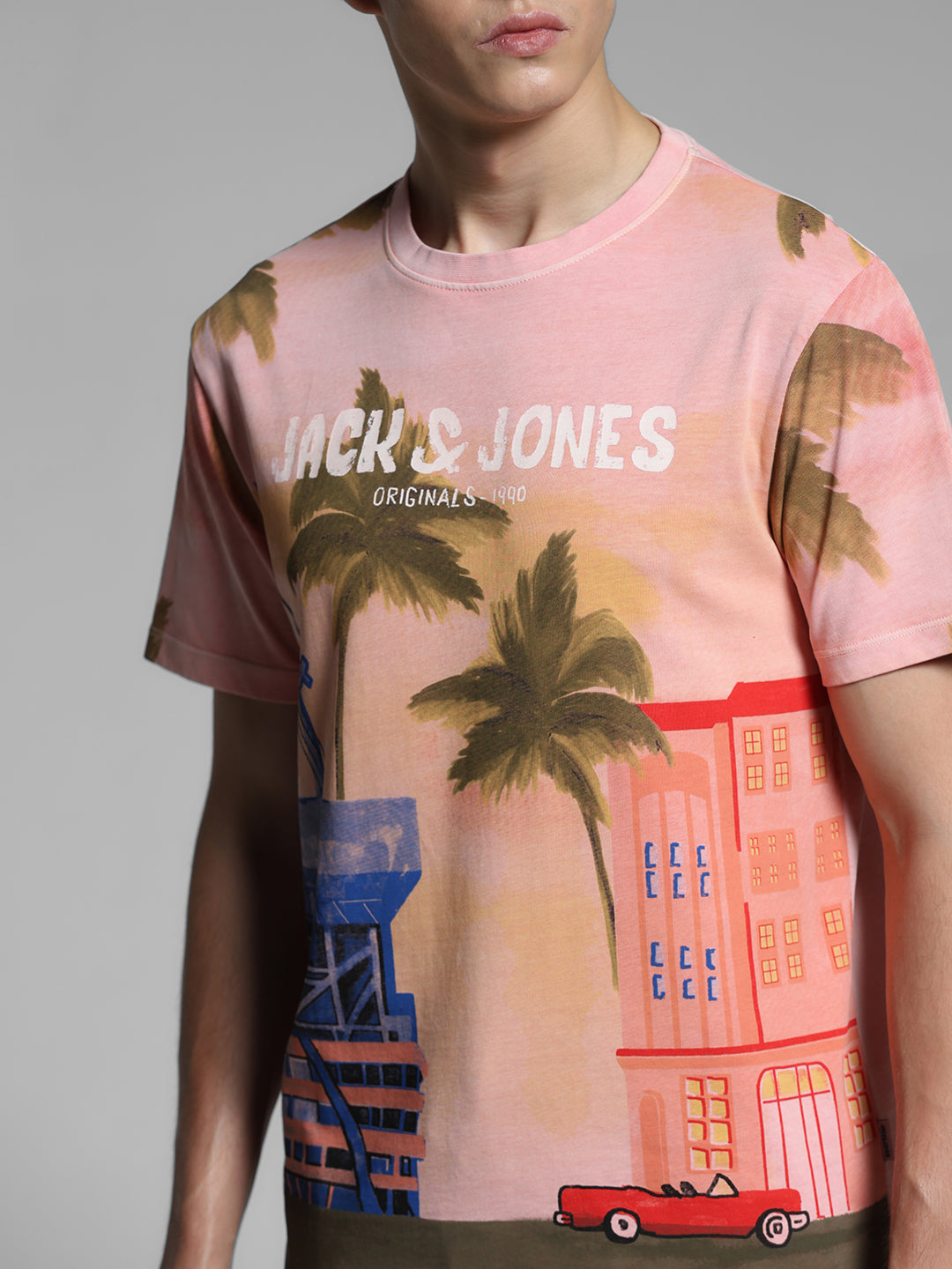 Pink Printed Cotton T-shirt