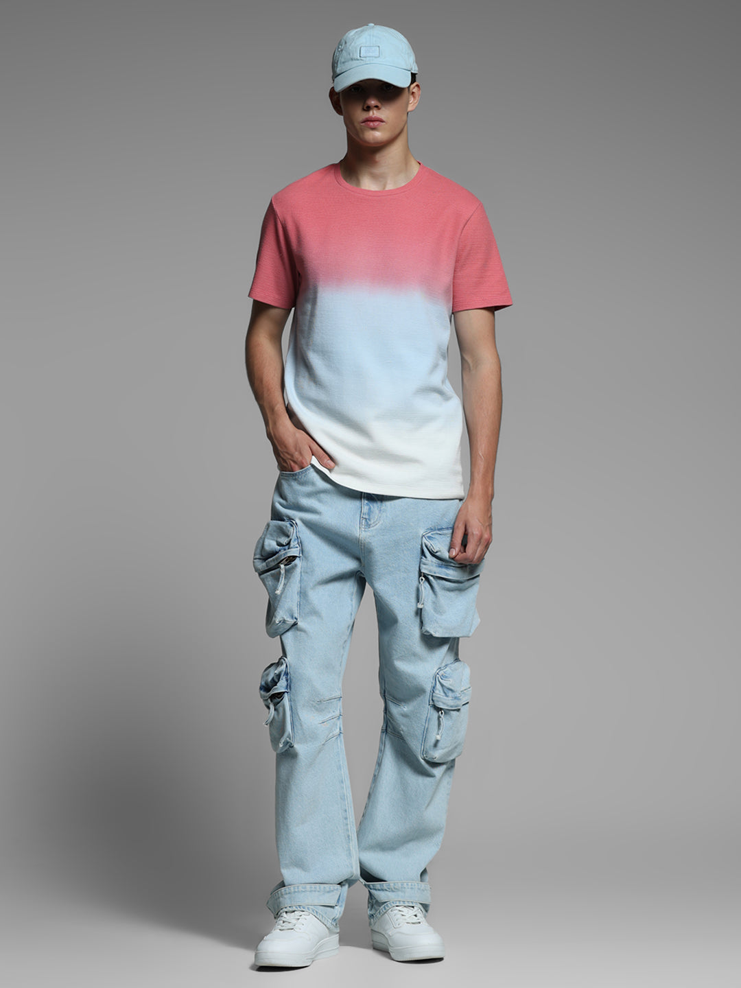 Pink Colourblocked Cotton T-shirt