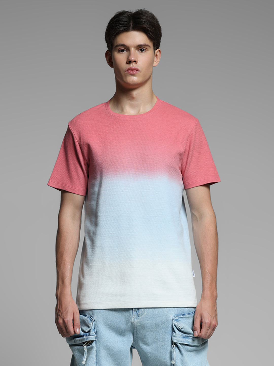 Pink Colourblocked Cotton T-shirt