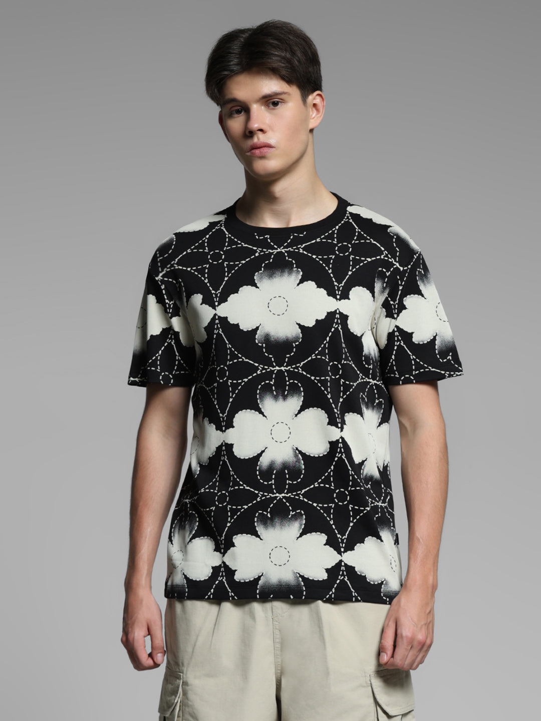 Black Printed Cotton T-shirt