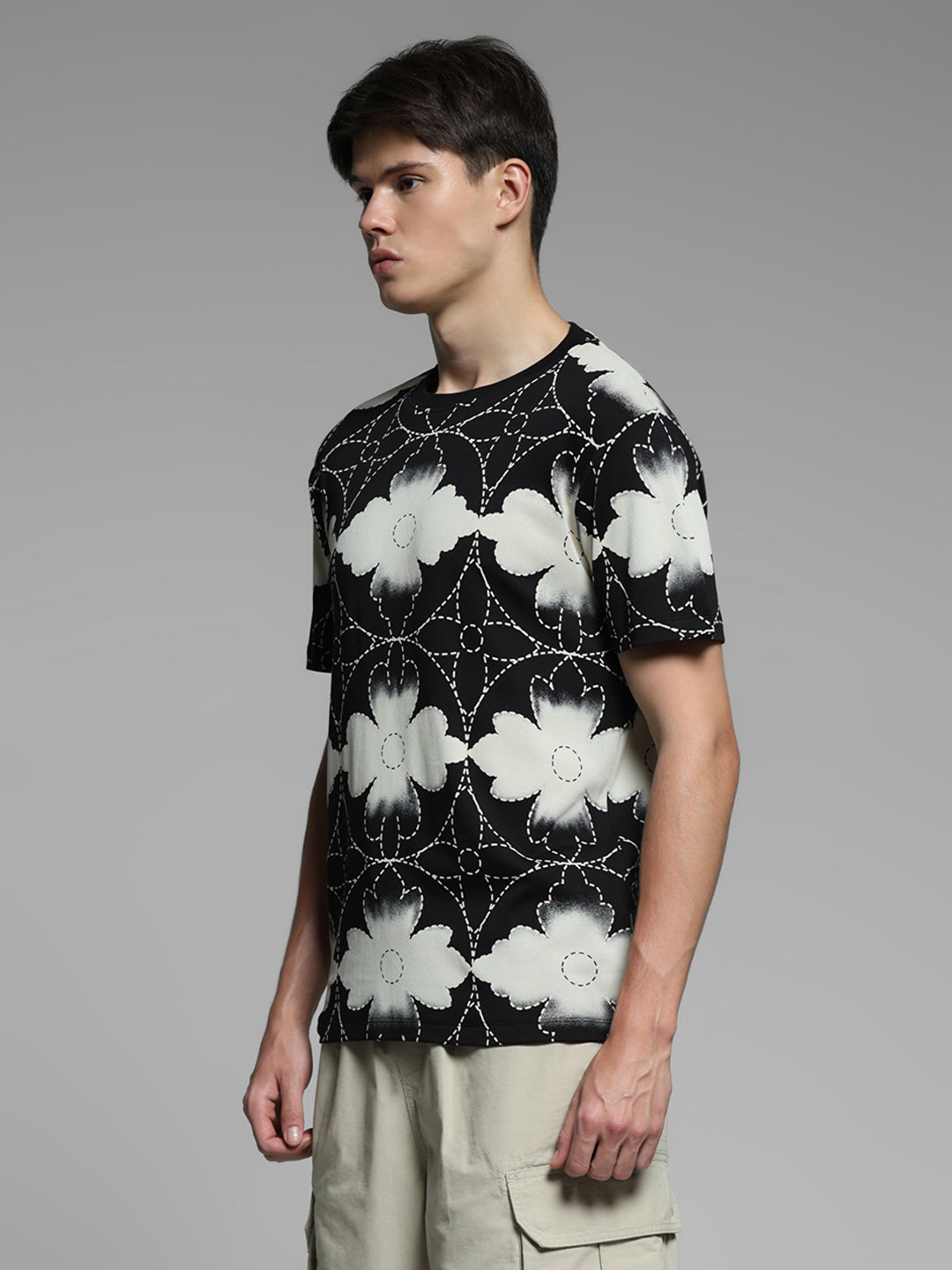 Black Printed Cotton T-shirt