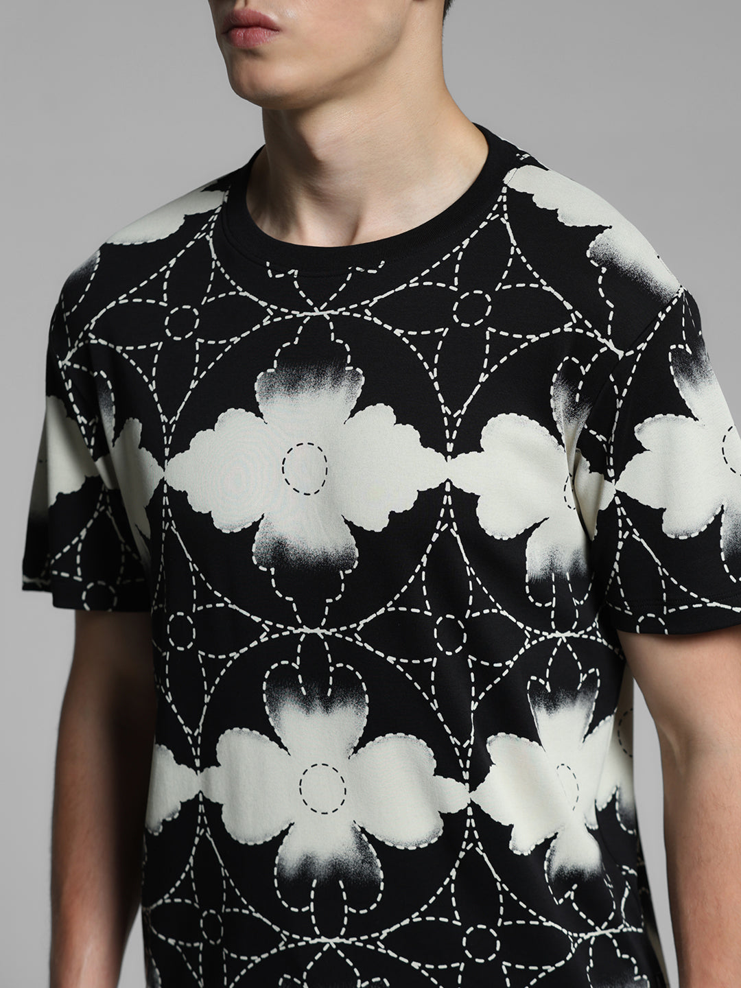 Black Printed Cotton T-shirt