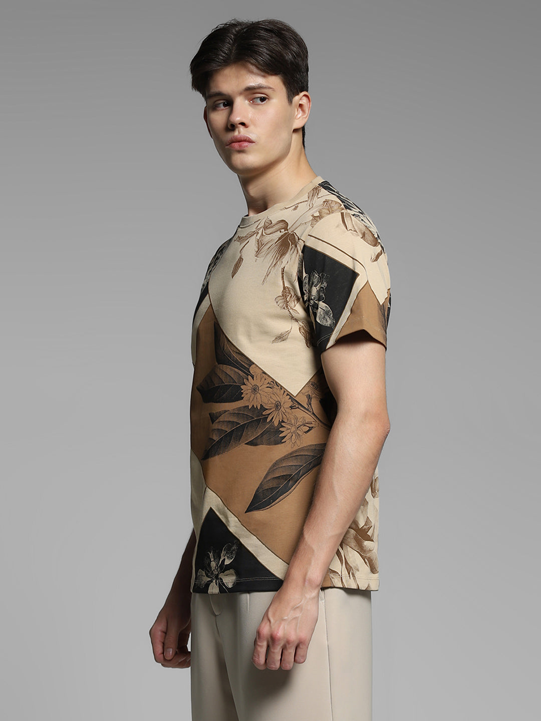 Printed Cotton T-shirt - Light Brown