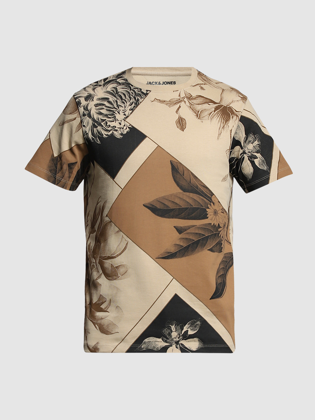 Printed Cotton T-shirt - Light Brown