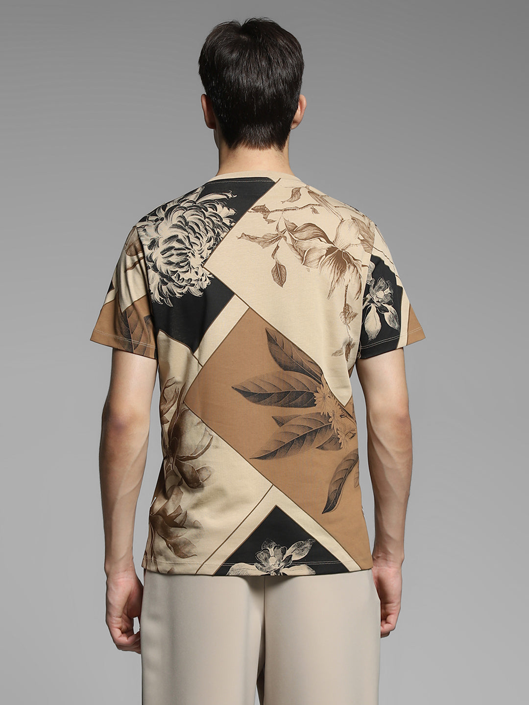 Printed Cotton T-shirt - Light Brown
