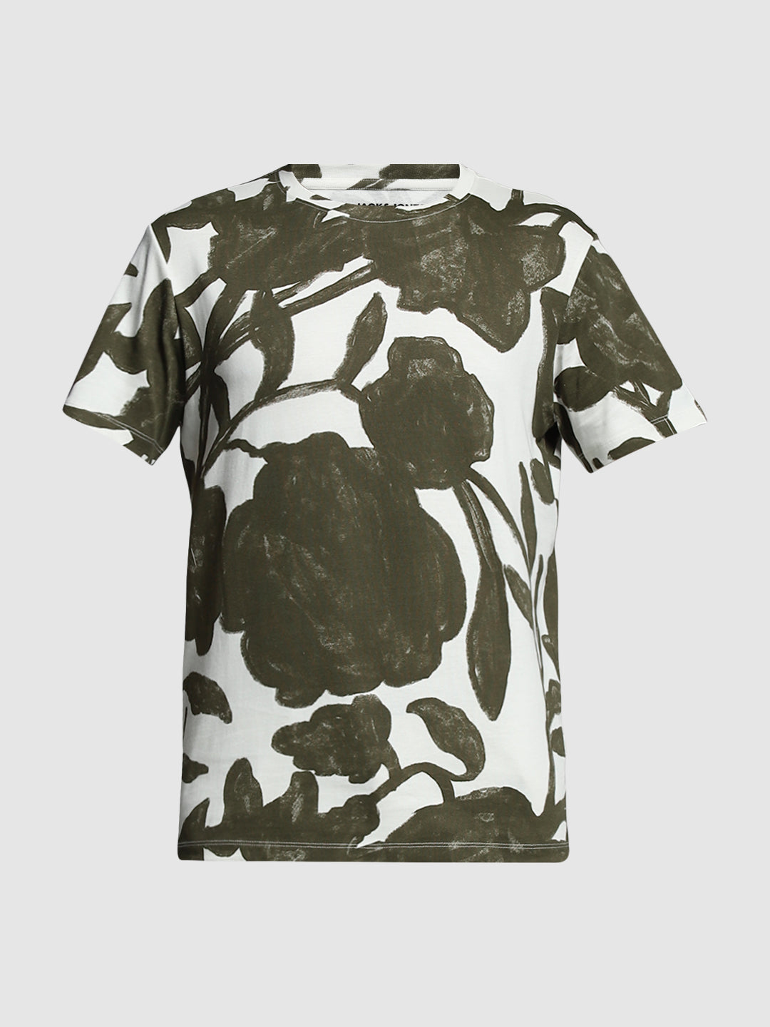 White & Green Printed Cotton T-shirt