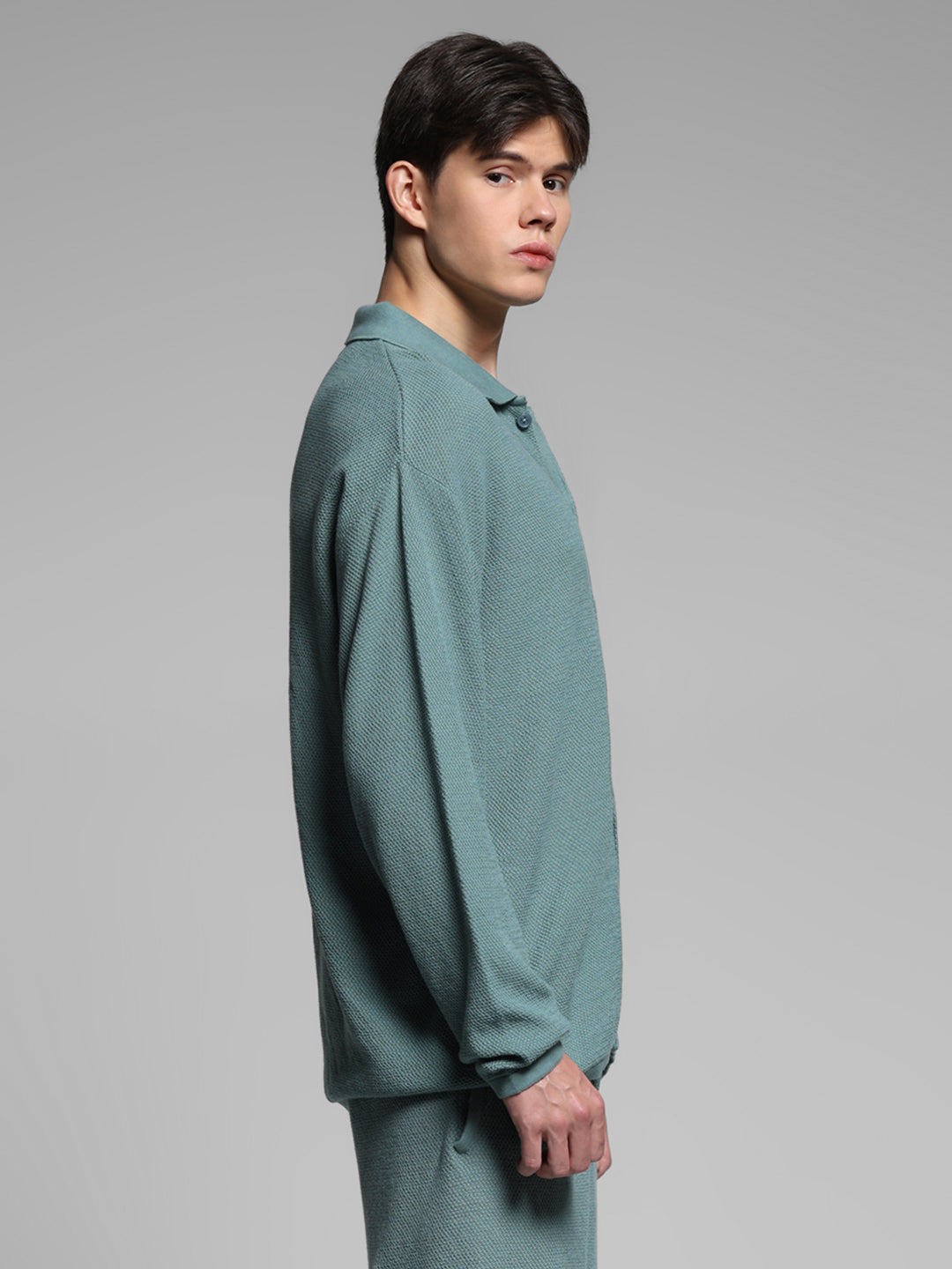 Green Front Open Knit Polo