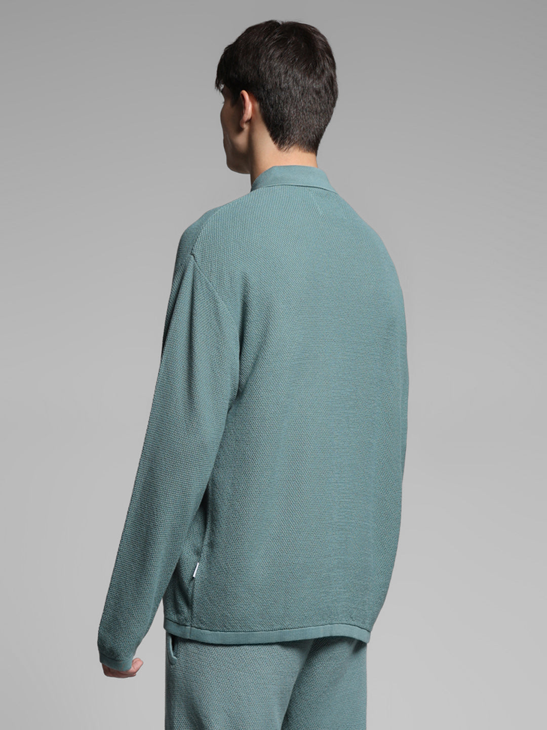 Green Front Open Knit Polo