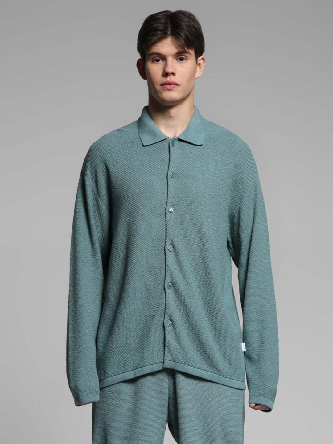 Green Front Open Knit Polo