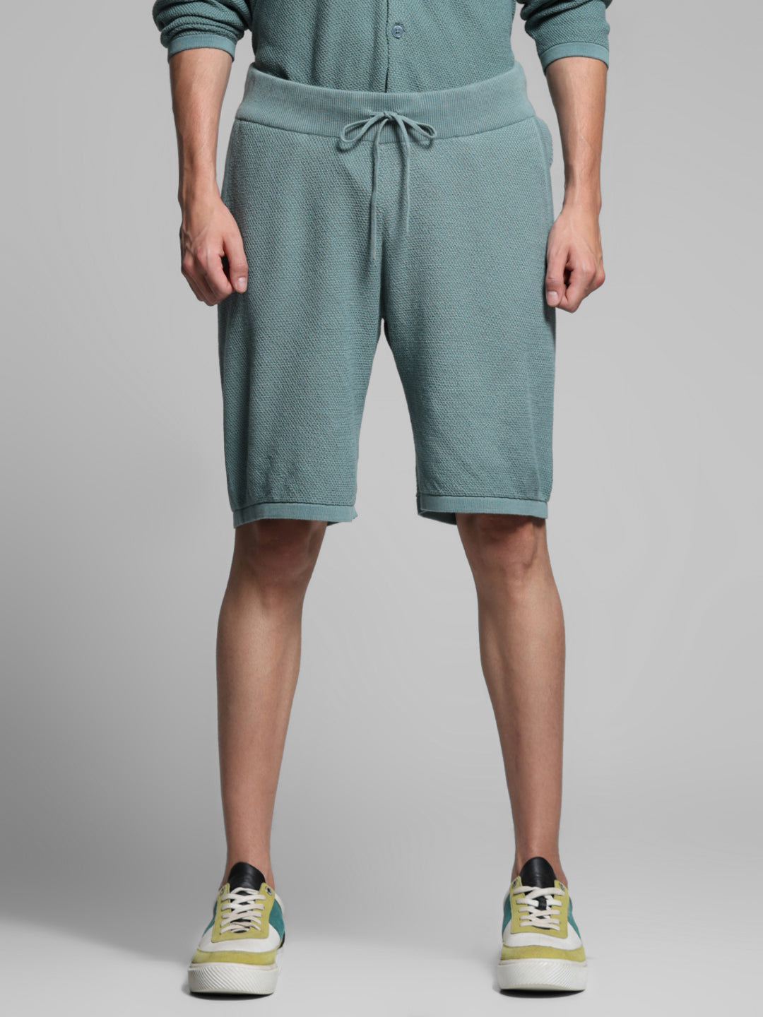 Green Mid Rise Knit Shorts