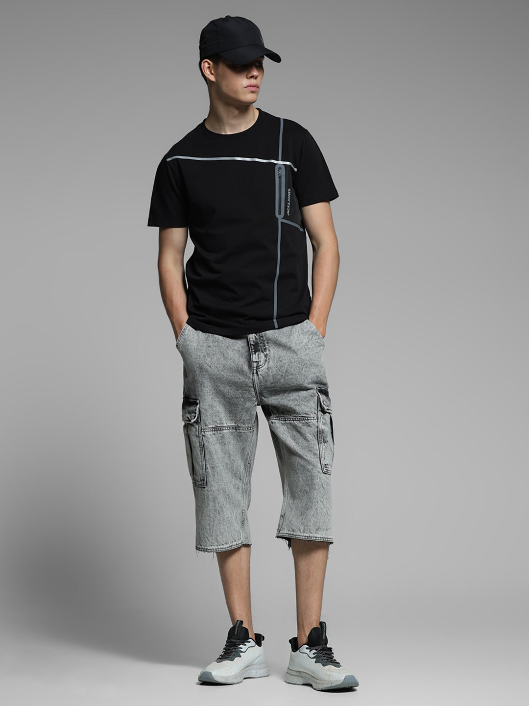 Black Zip Detail Cotton T-shirt