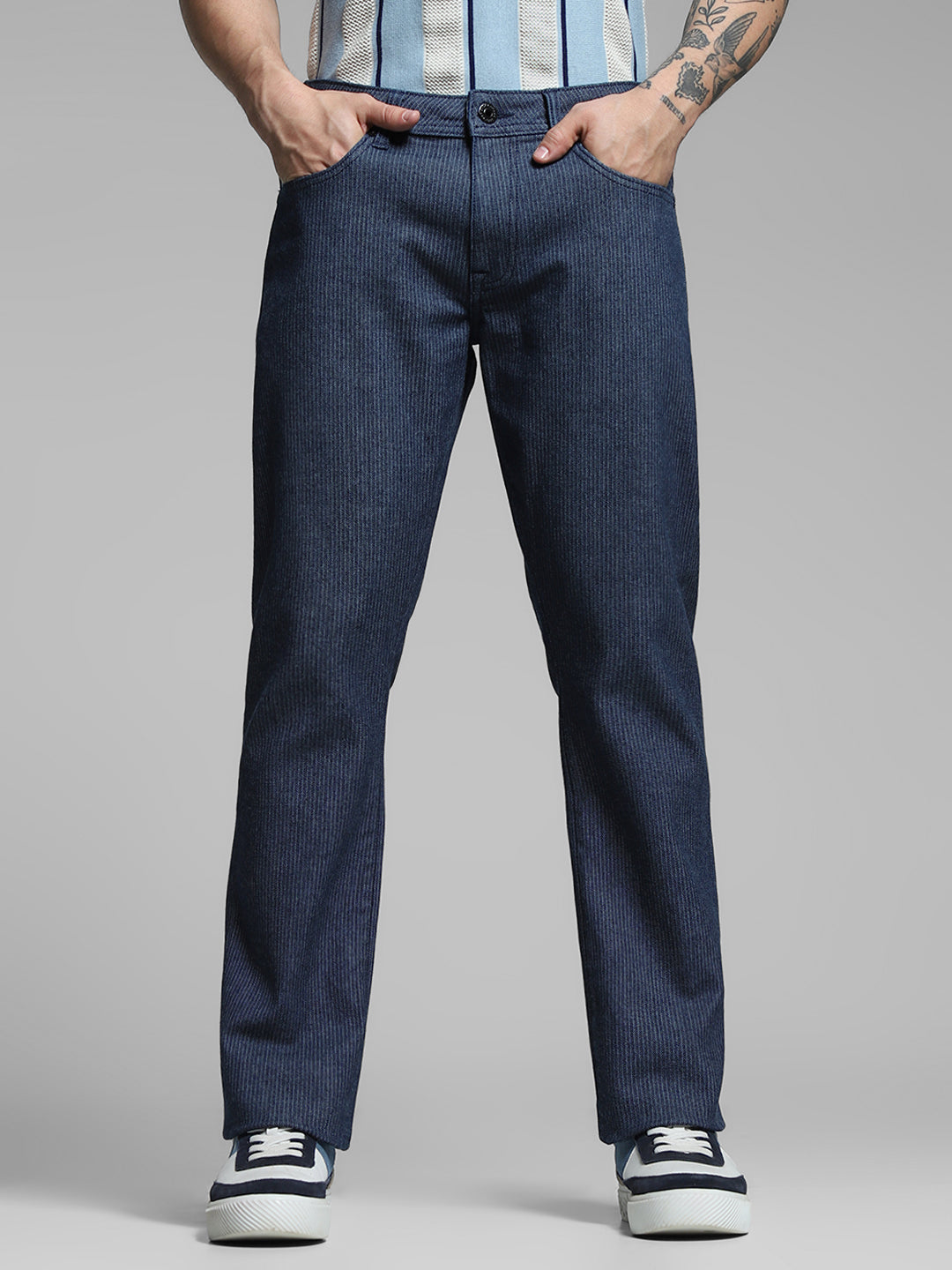 Dark Blue Low Rise Clark Regular Fit Jeans