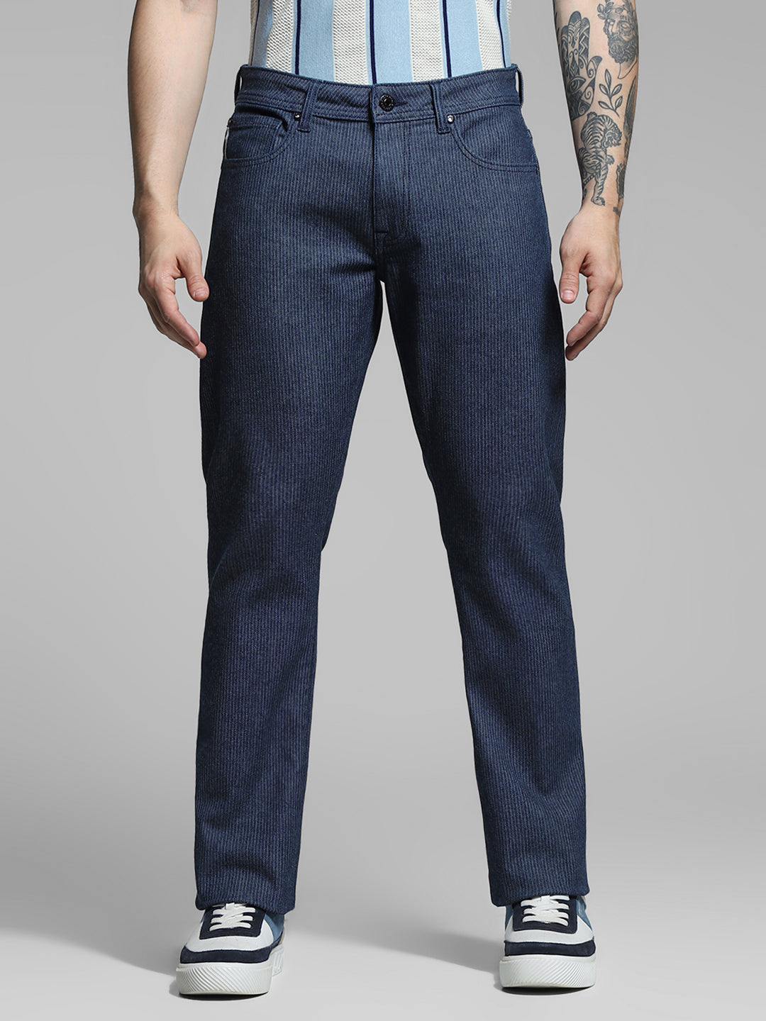 Dark Blue Low Rise Clark Regular Fit Jeans