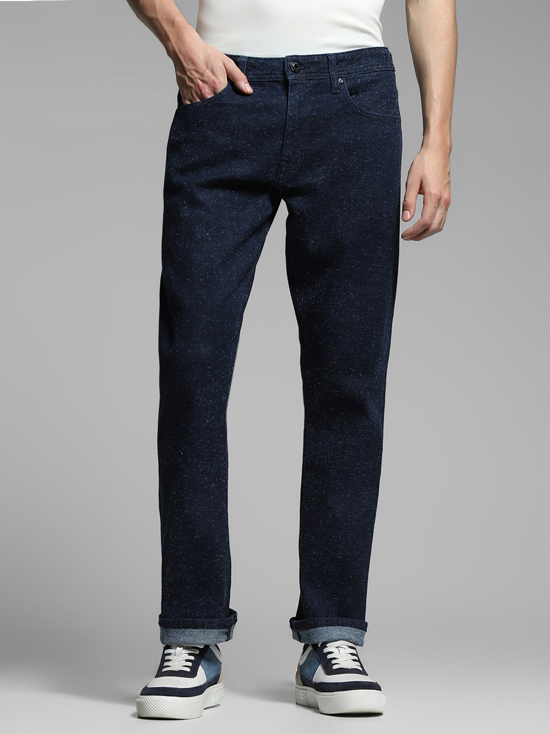 Men's Regular Fit Low Rise Dark Blue Solid Jeans - 28/30