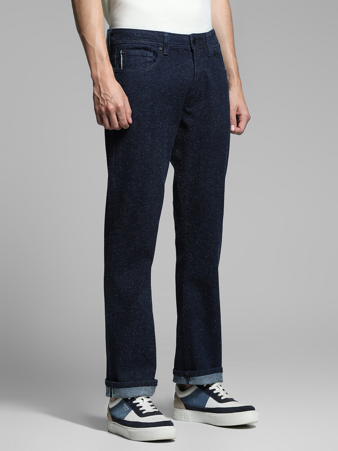 Men's Regular Fit Low Rise Dark Blue Solid Jeans