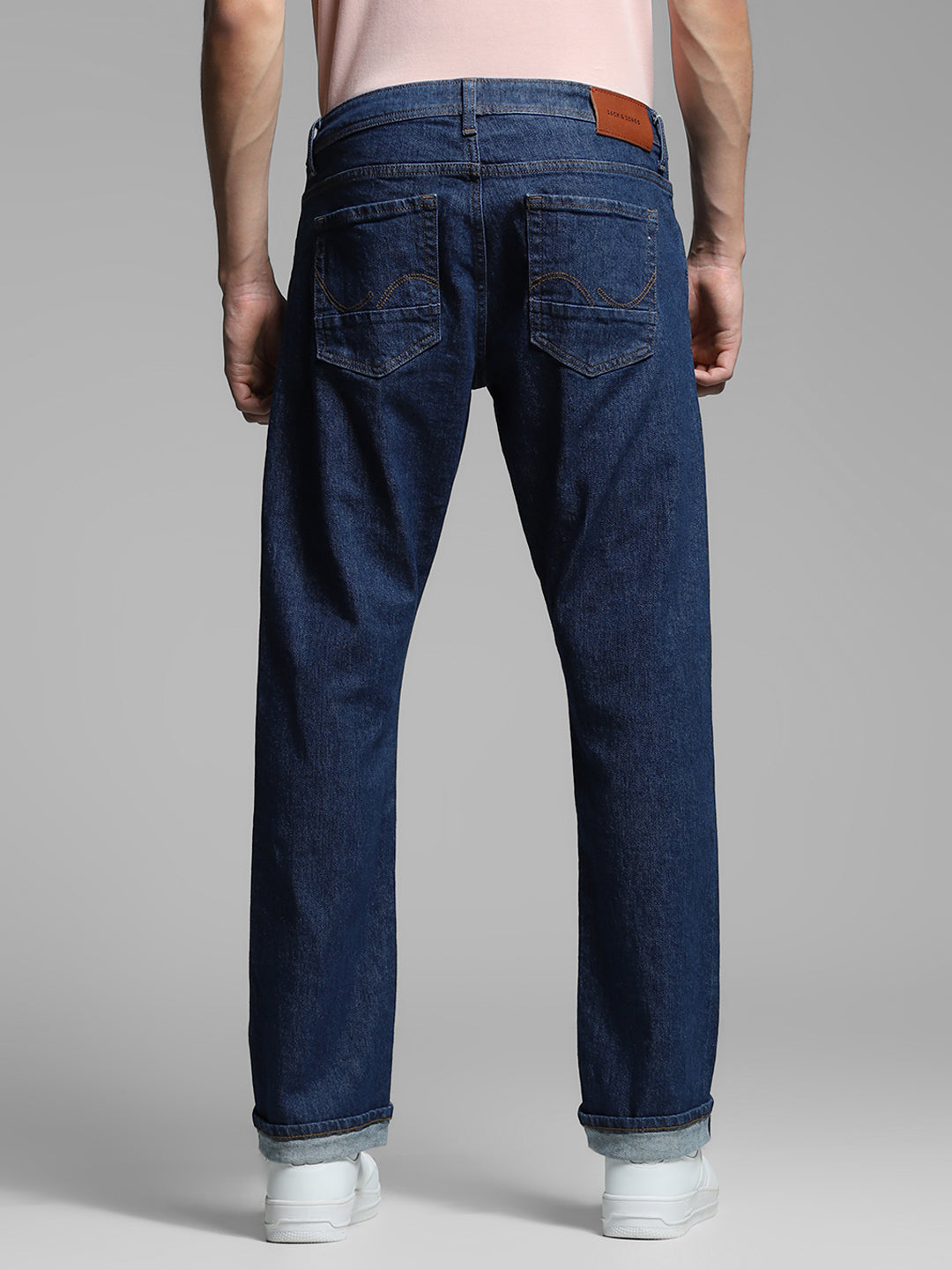Men's Dark Blue Regular Fit Low Rise Solid Jeans