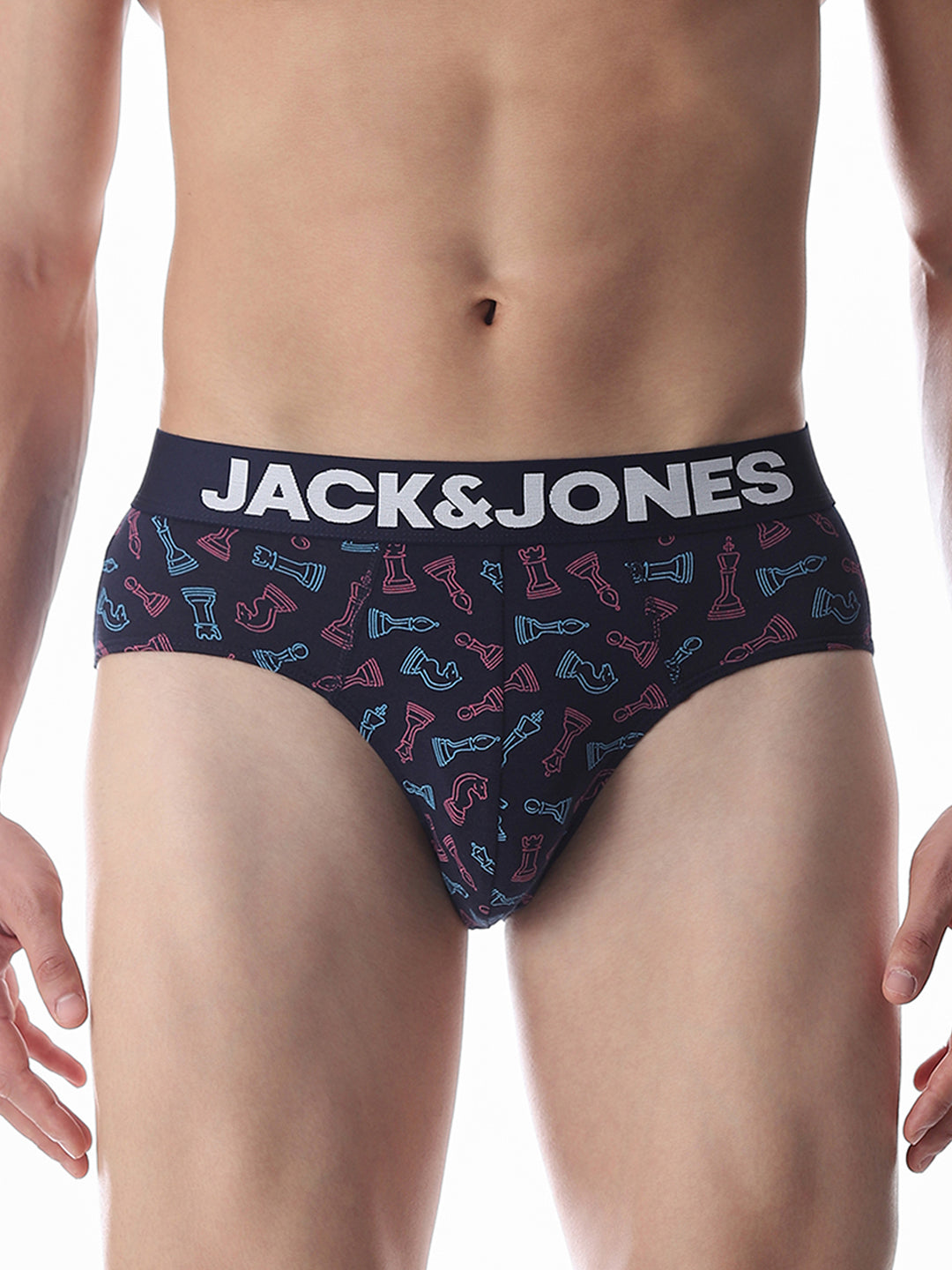 Navy Blue Chess Pawns Print Briefs - S