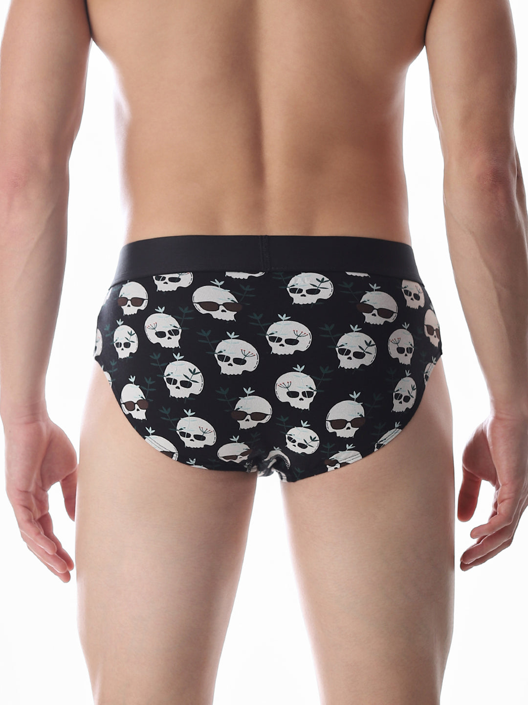 Black Skull Print Briefs