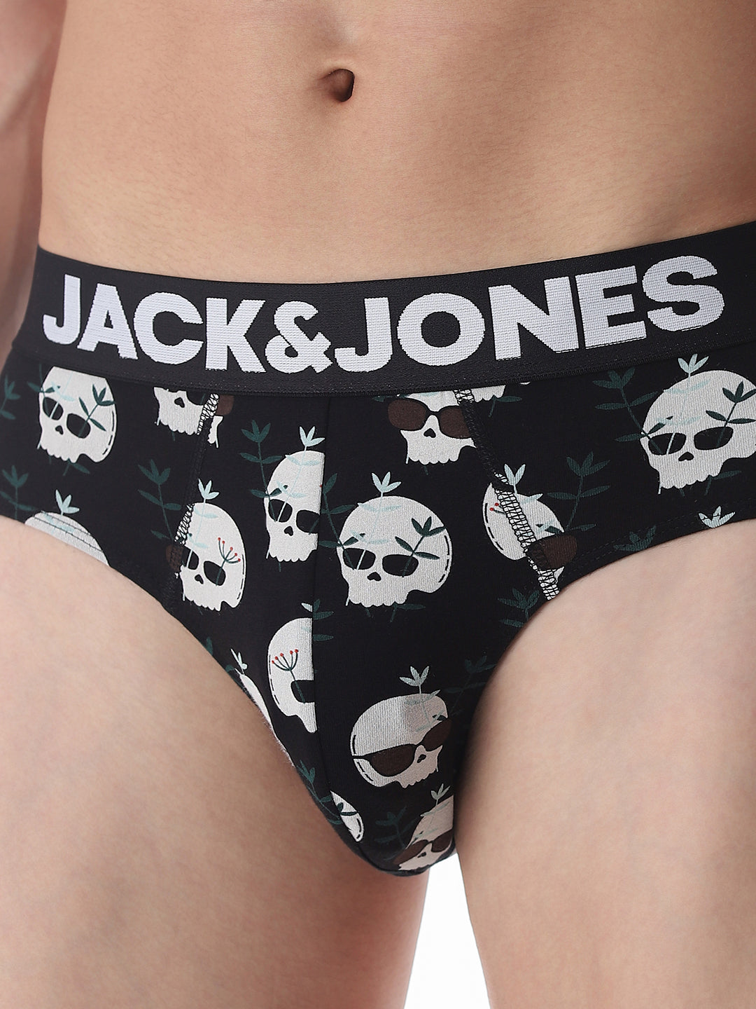 Black Skull Print Briefs