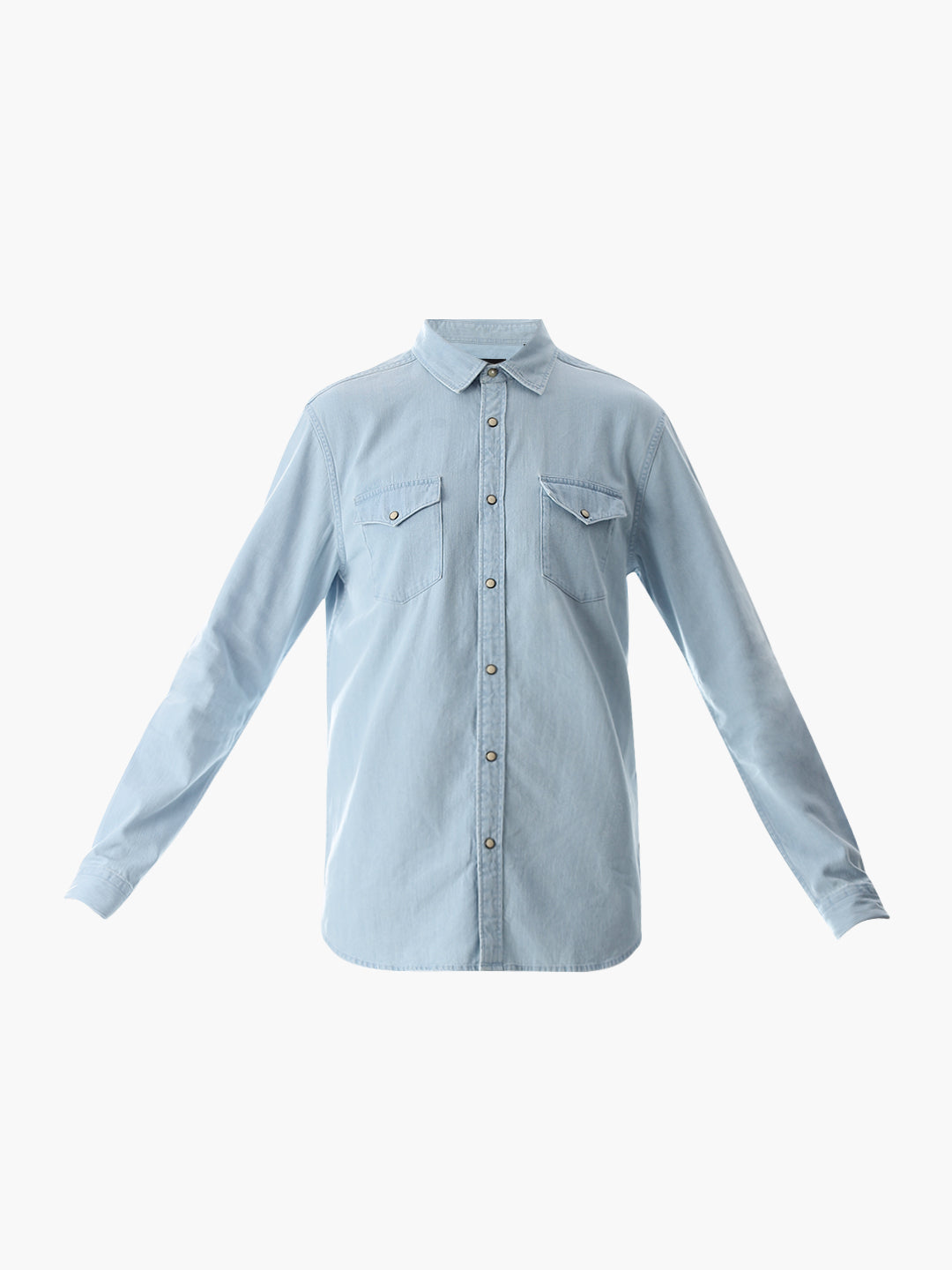 2 Patch Pocket Cotton Denim Shirt - Light Blue