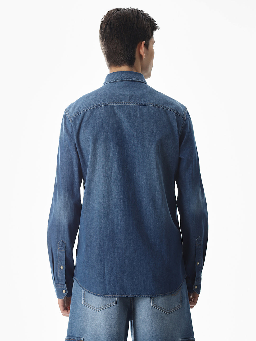 2 Patch Pocket Cotton Denim Shirt - Blue