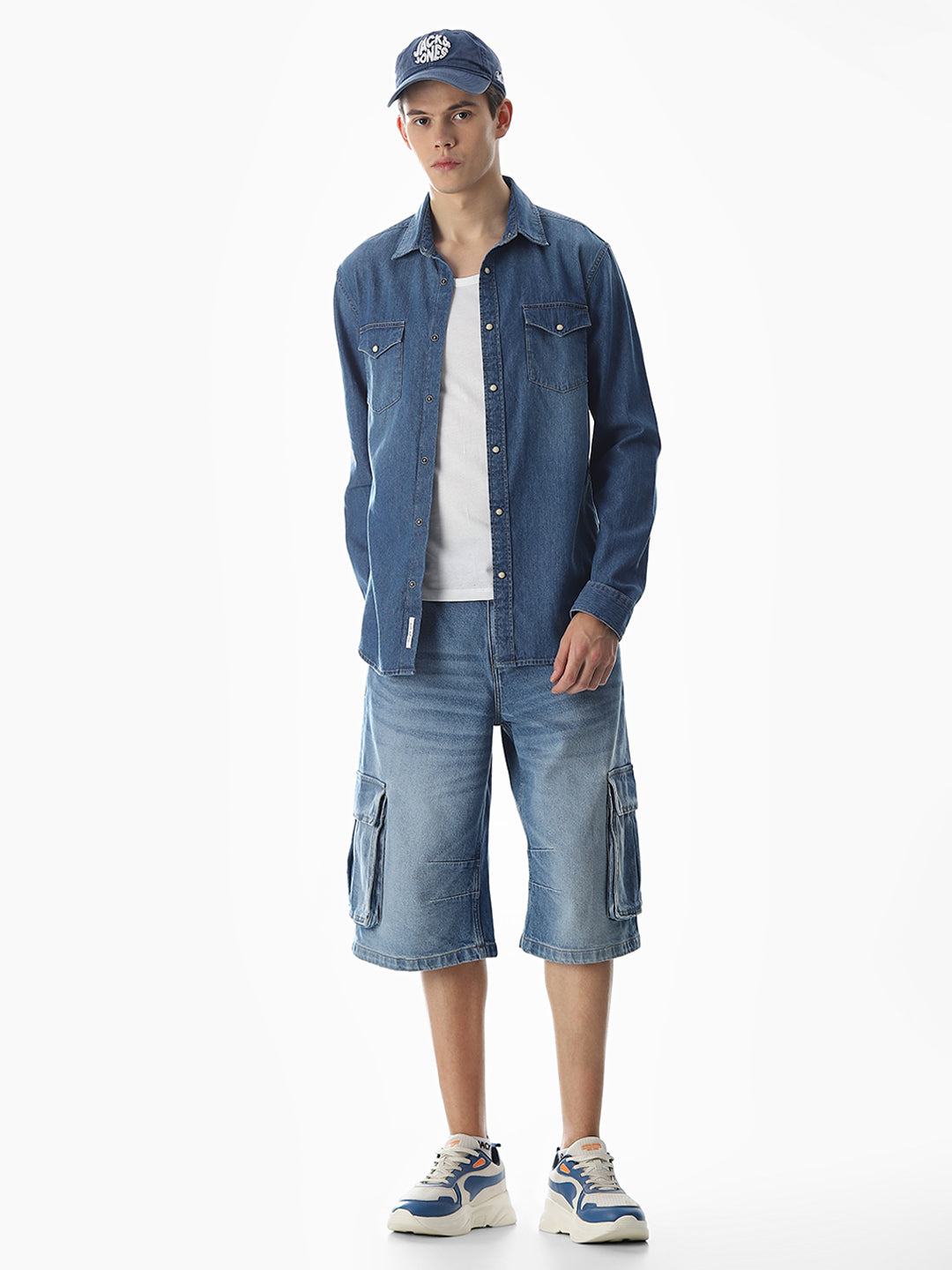 2 Patch Pocket Cotton Denim Shirt - Blue