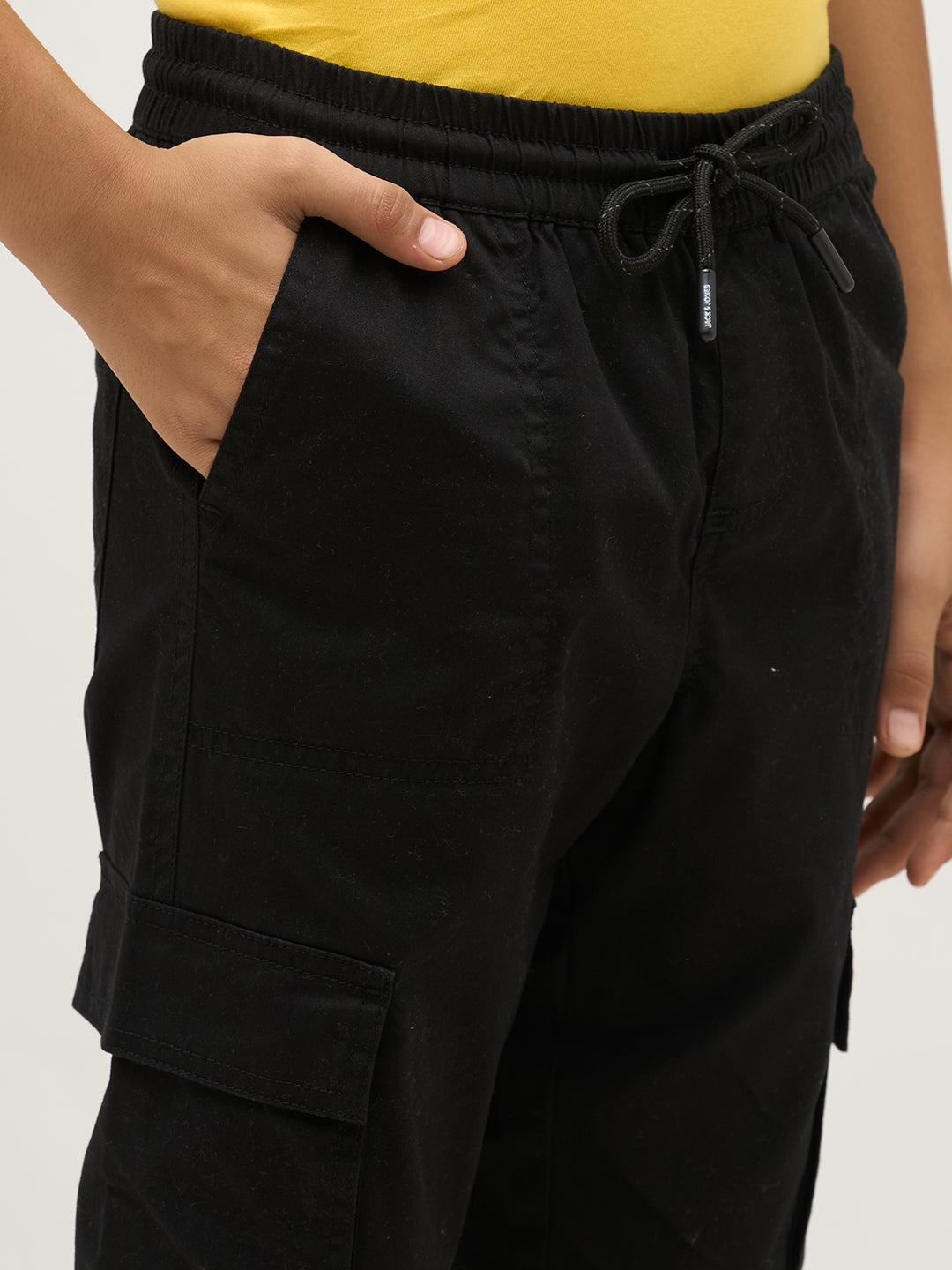 Boys Black Patch Pocket Cargo Pants