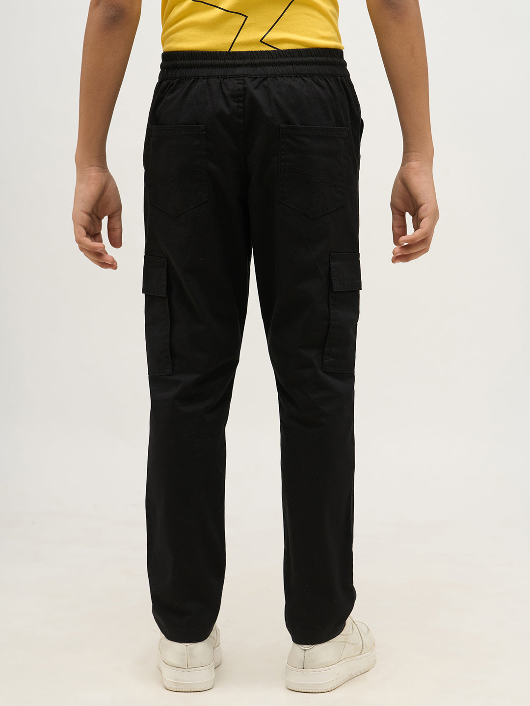 Boys Black Patch Pocket Cargo Pants