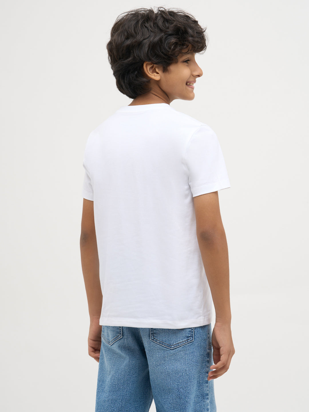 Boys Cotton Crew Neck Typography Chest Print T-Shirt - White