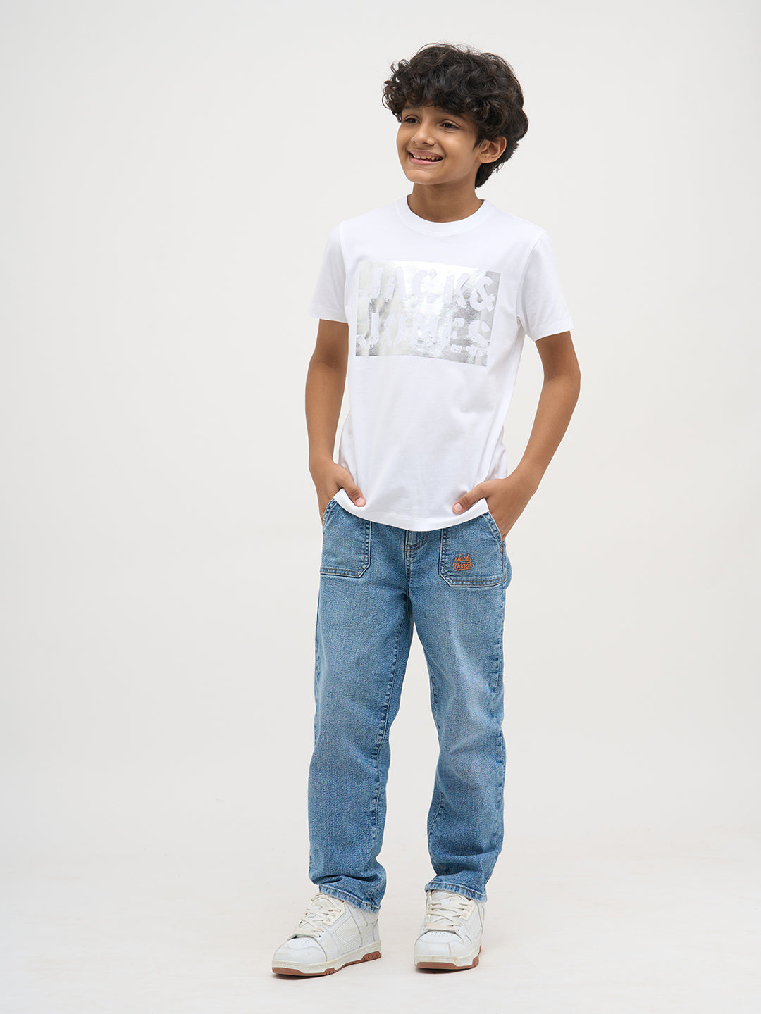 Boys Cotton Crew Neck Typography Chest Print T-Shirt - White