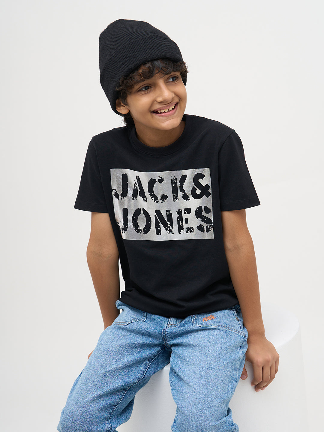 Black Logo Print Cotton T-Shirt - 2/3Y