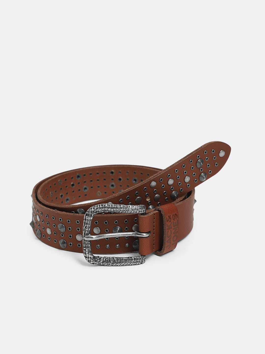 Studded Leather Belt - Dark Brown - 85 cm