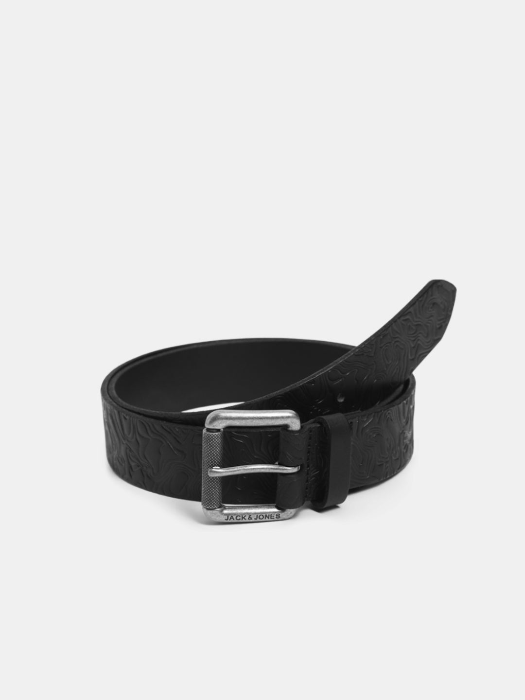 Black Self-Design Leather Belt - 85 cm