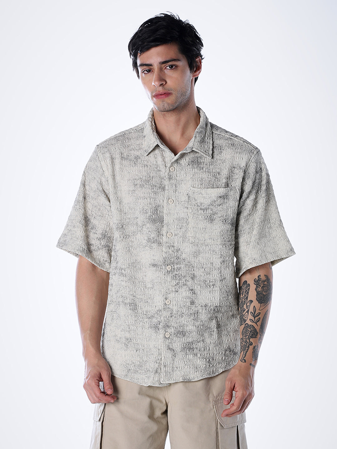 Grey Printed Knitted Shirt