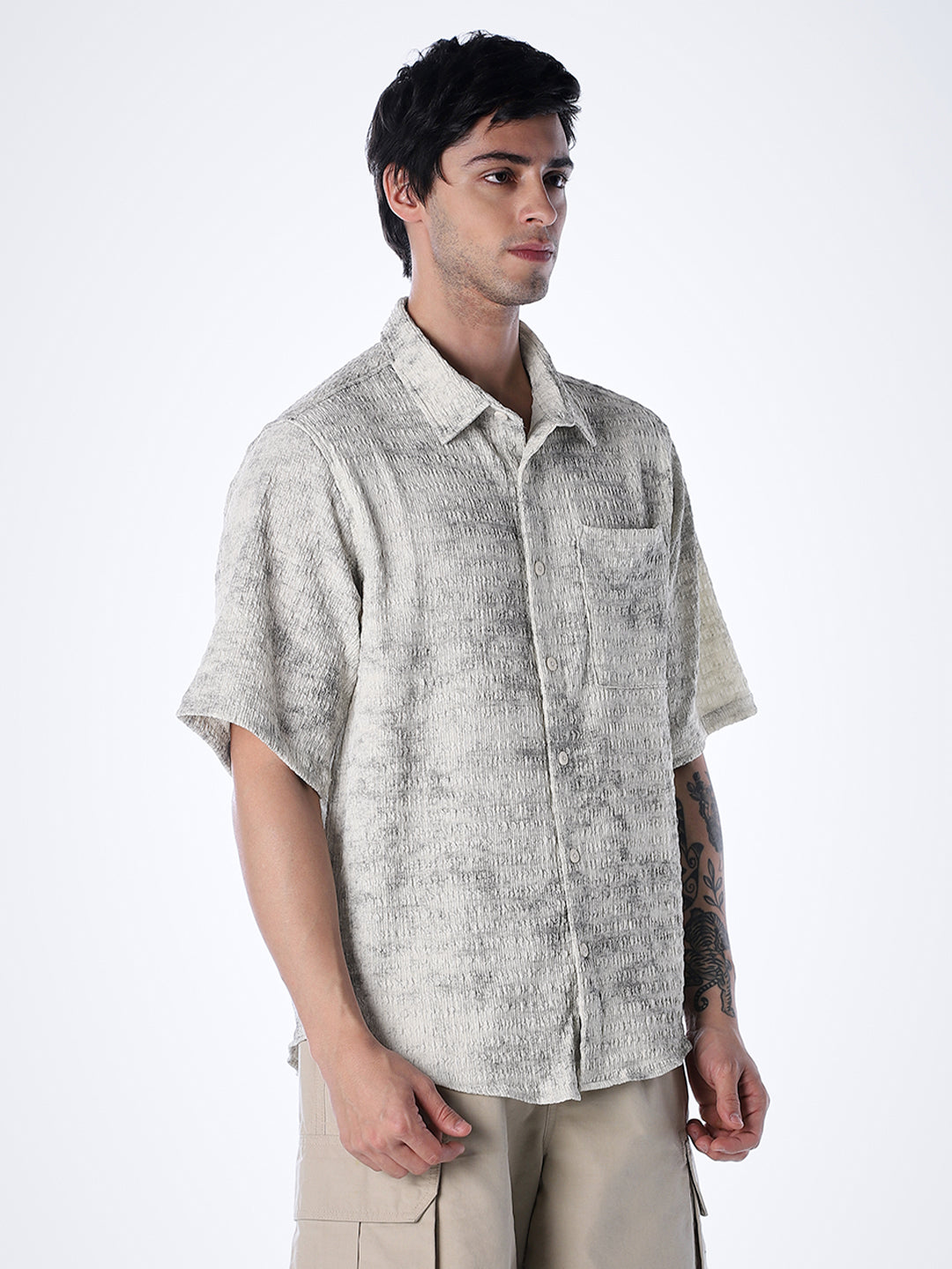 Grey Printed Knitted Shirt