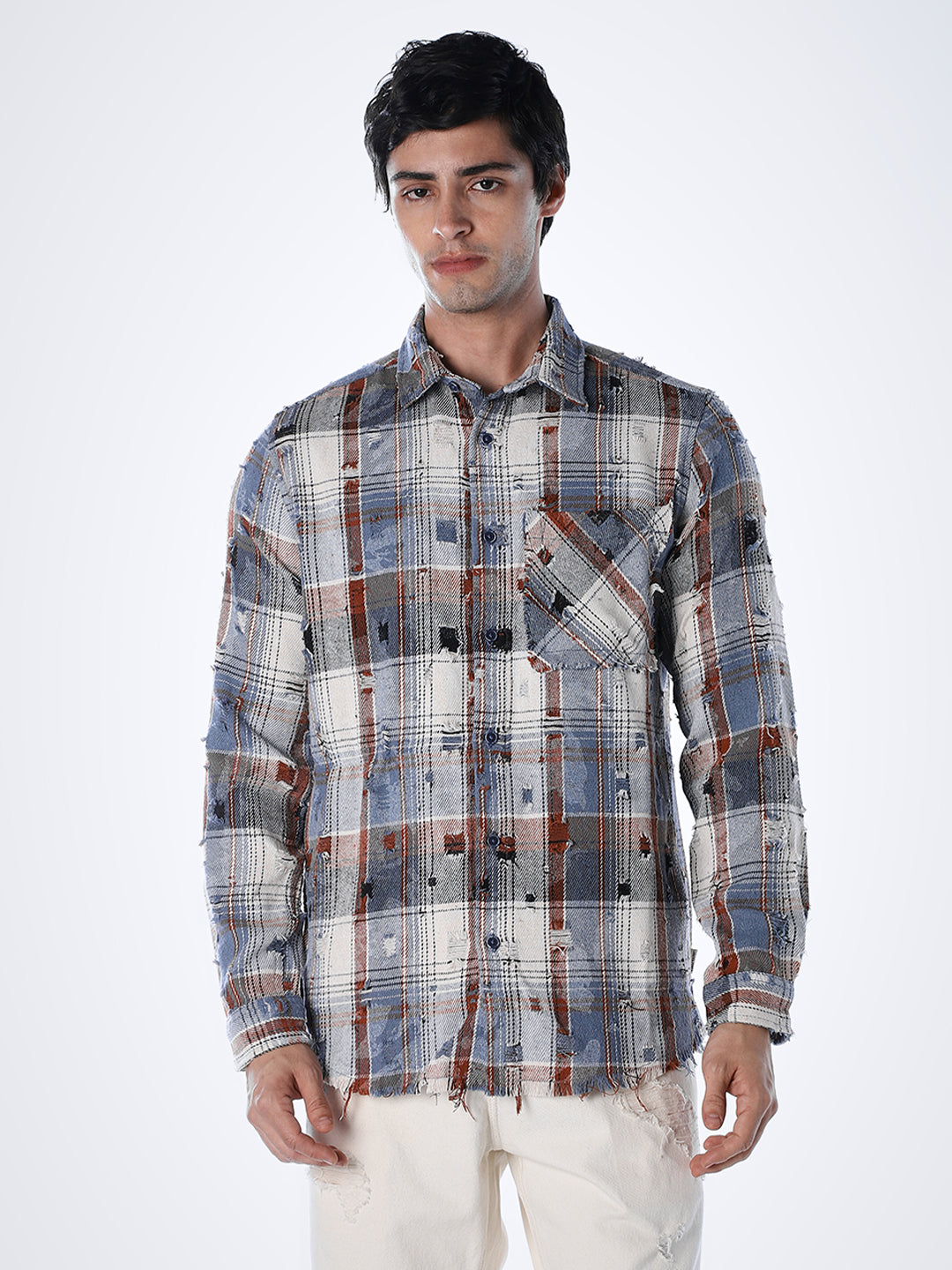 Distressed Check Regular Fit Shirt