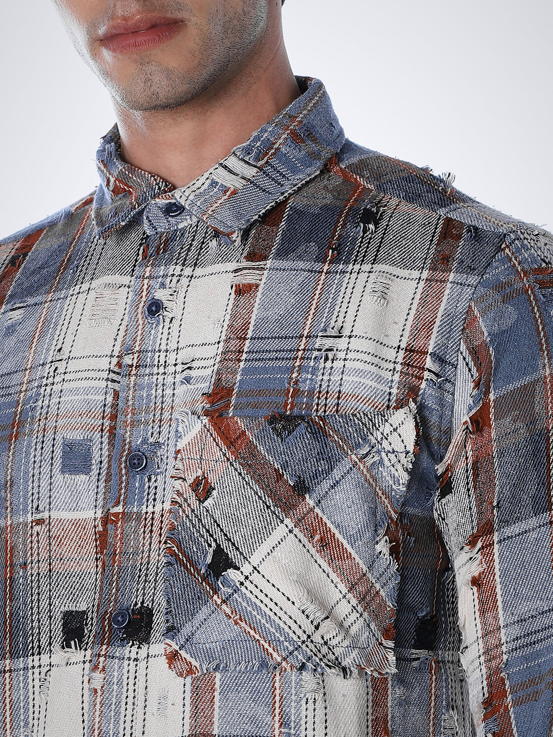 Distressed Check Regular Fit Shirt